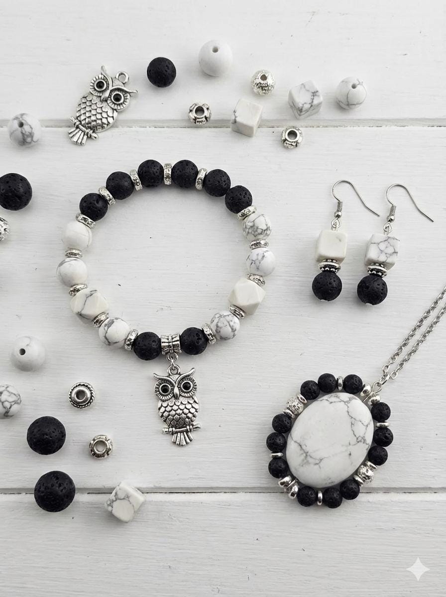 Exclusive "Frosted Lava" Howlite & Lava Stone Mix: Natural Gemstone Beads for Jewelry Making (2oz pkg) | Jewelry Making Bracelet Supply