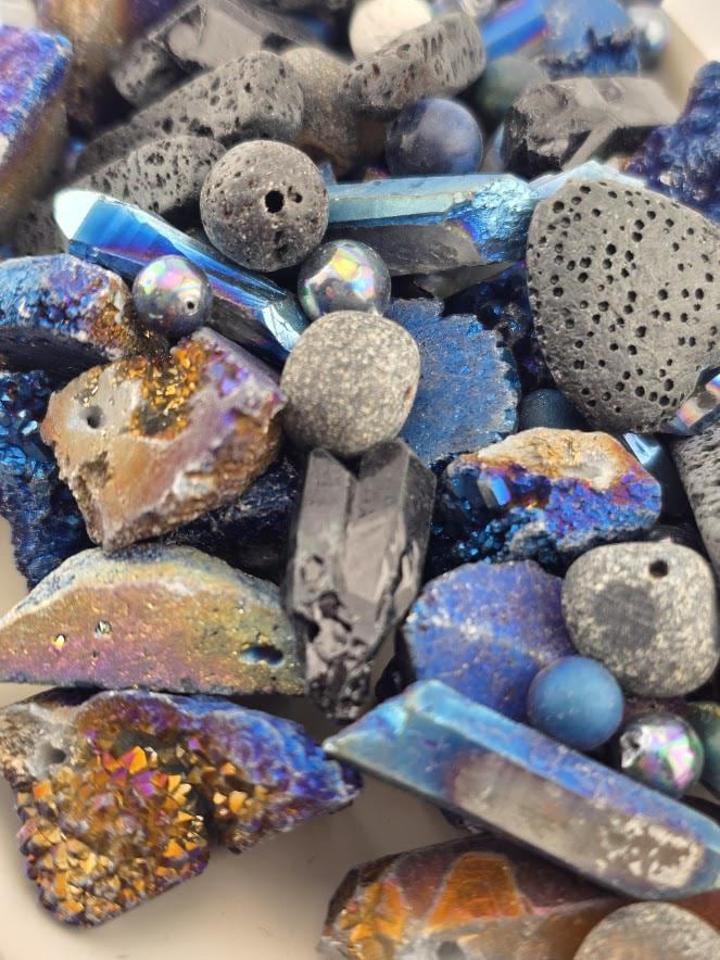Gemstone Bead Soup: Titanium Rainbow, Lava Rock - Natural Mix | Jewelry Making Bracelet Supply | Learise Curated Mix