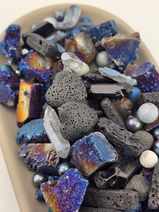 Gemstone Bead Soup: Titanium Rainbow, Lava Rock - Natural Mix | Jewelry Making Bracelet Supply | Learise Curated Mix