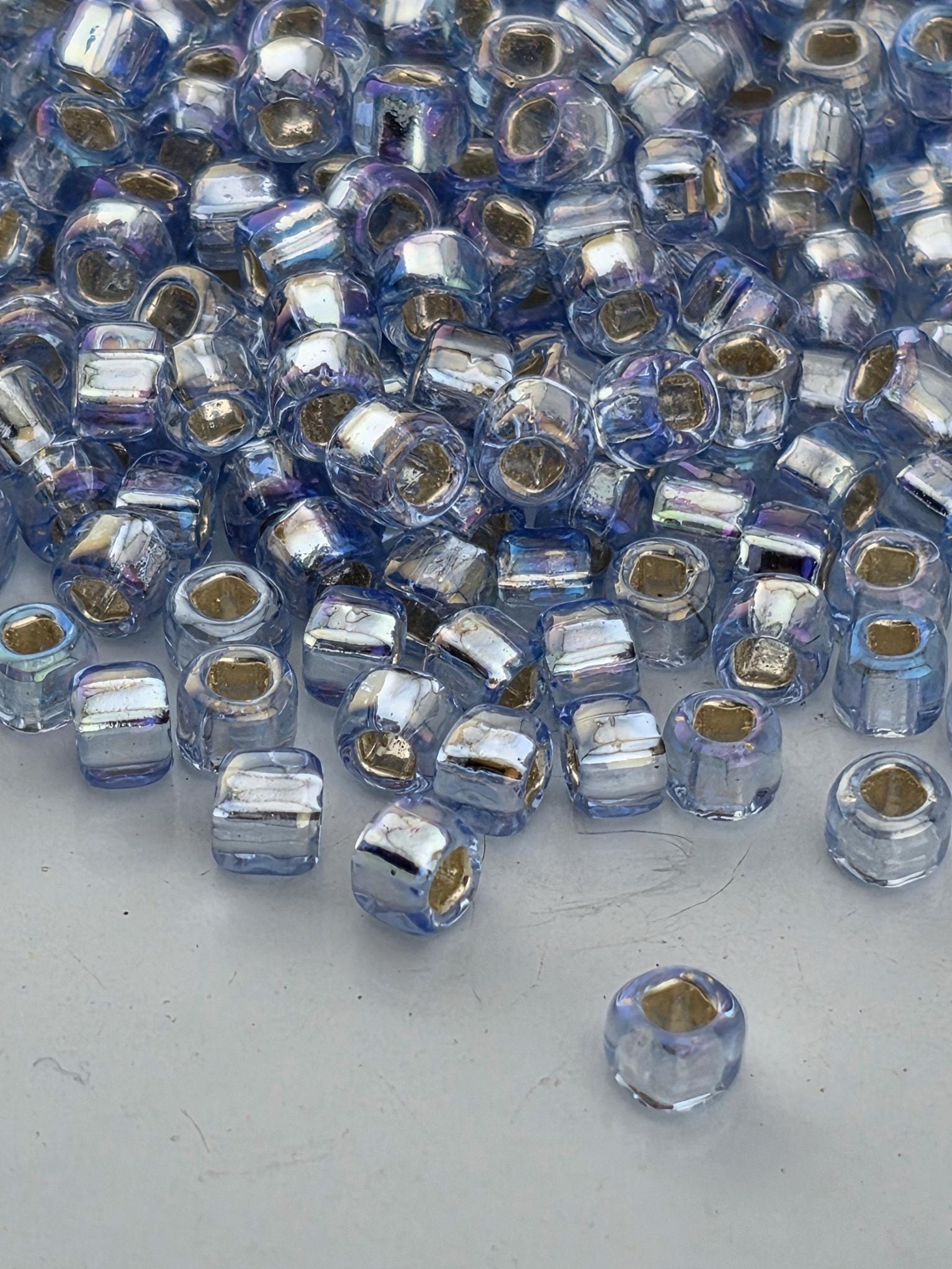 Matsuno Seed Beads, Round 6/0, Silver Lined Rainbow Light Grey (15g, ~180 pcs)
