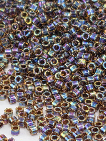 DB0087:Candle Lit/Amber Inside Color Lined Rainbow Miyuki Delica (Size 11, 7 grams, ~1400 beads)