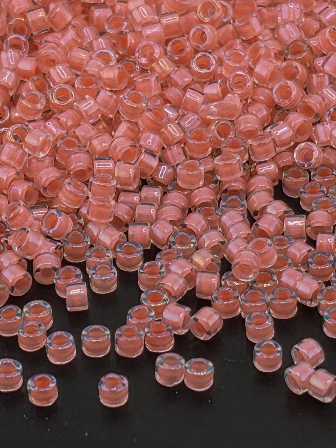DB0070:Crystal/Rose Pink Inside Color Lined Miyuki Delica (Size 11, 7 grams, ~1400 beads)