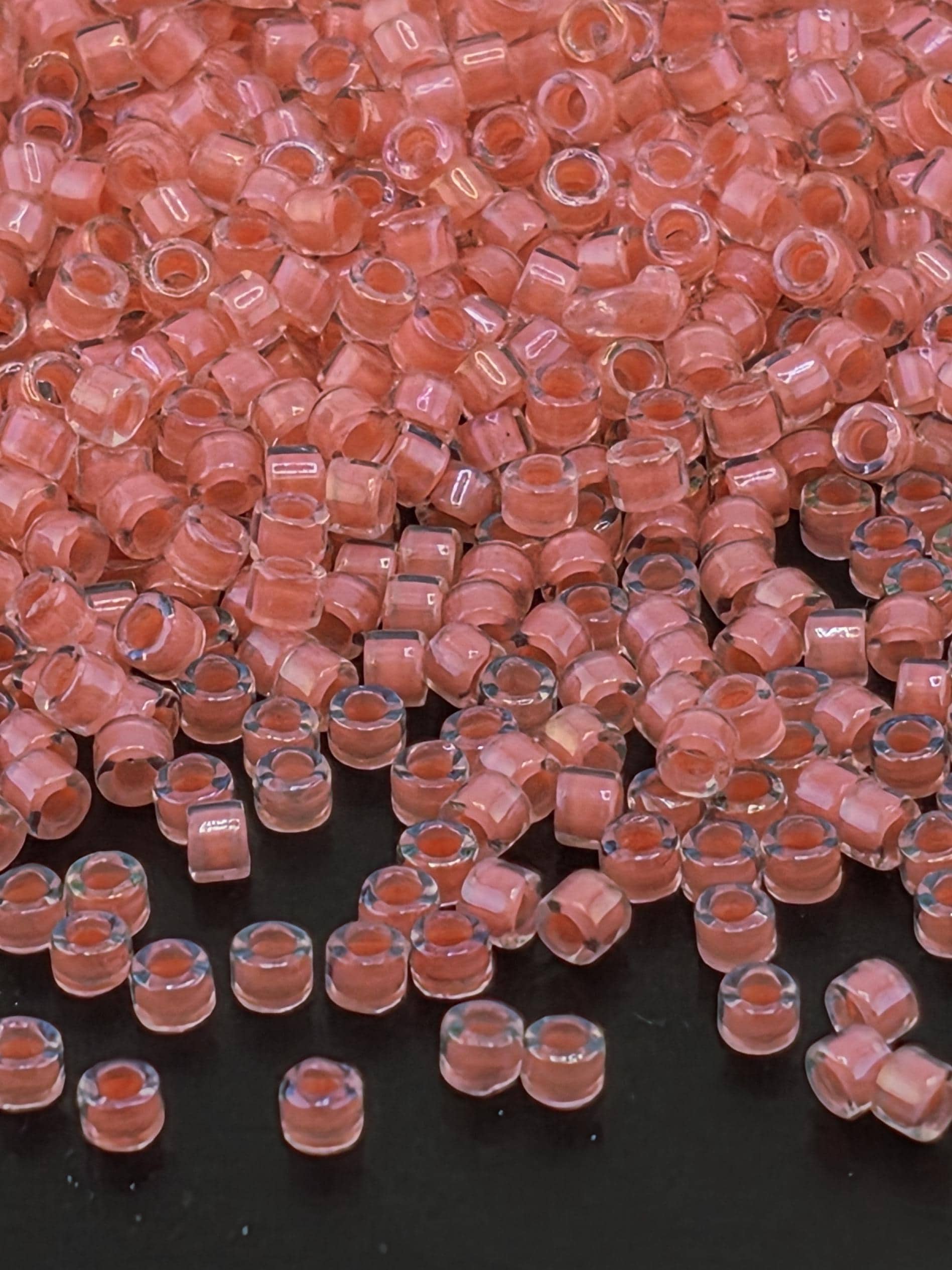 DB0070:Crystal/Rose Pink Inside Color Lined Miyuki Delica (Size 11, 7 grams, ~1400 beads)