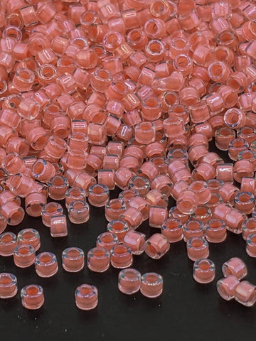 DB0070:Crystal/Rose Pink Inside Color Lined Miyuki Delica (Size 11, 7 grams, ~1400 beads)