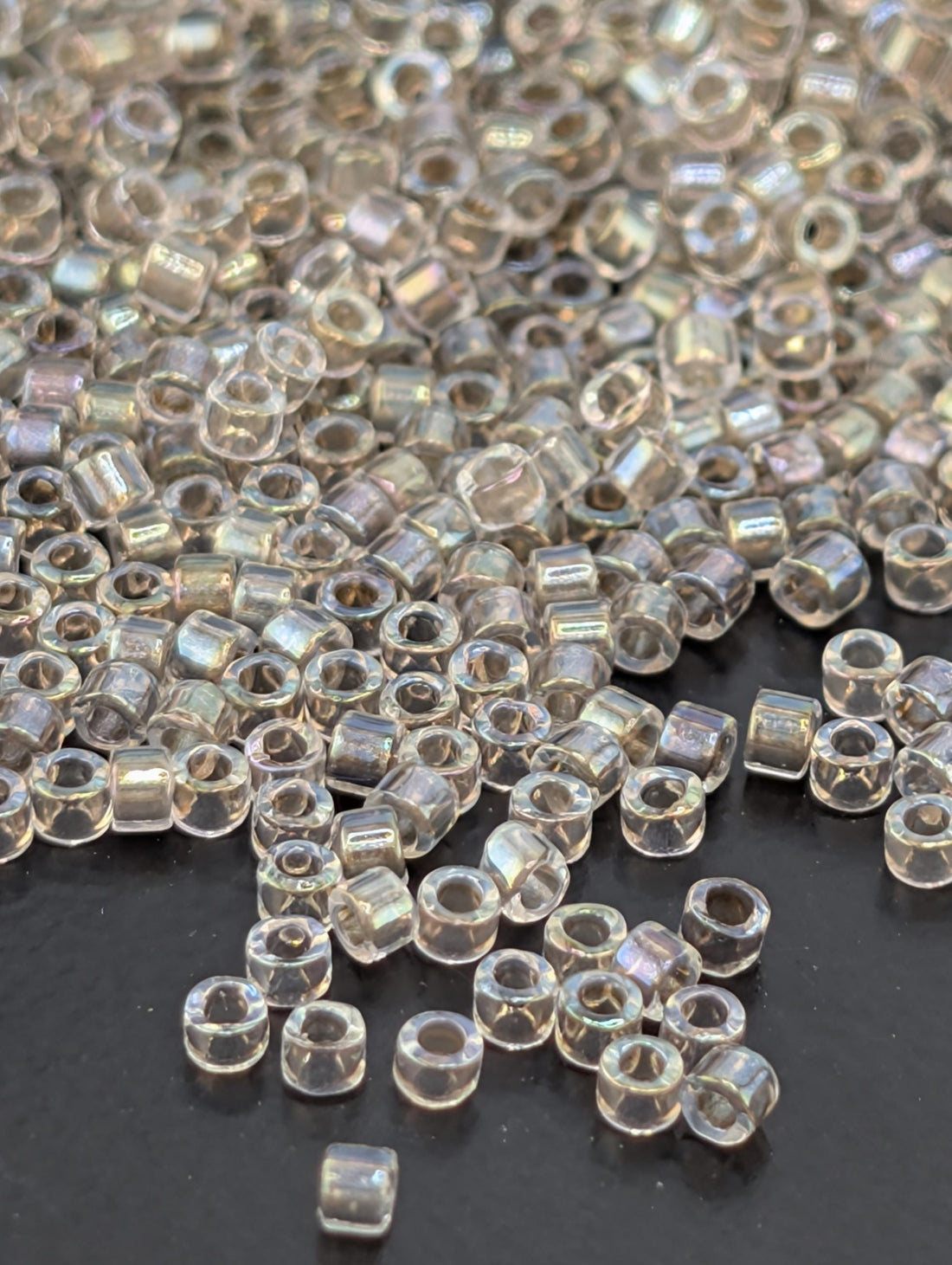 DB0064:Crystal/Taupe Inside Color Lined Rainbow Miyuki Delica (Size 11, 7 grams, ~1400 beads)