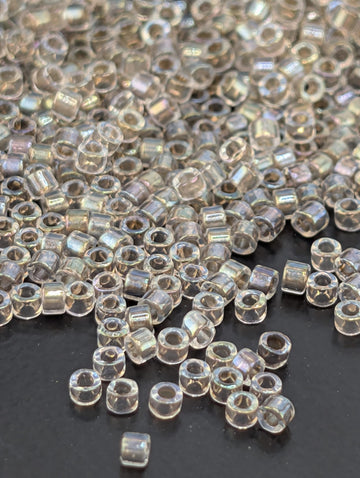 DB0064:Crystal/Taupe Inside Color Lined Rainbow Miyuki Delica (Size 11, 7 grams, ~1400 beads)