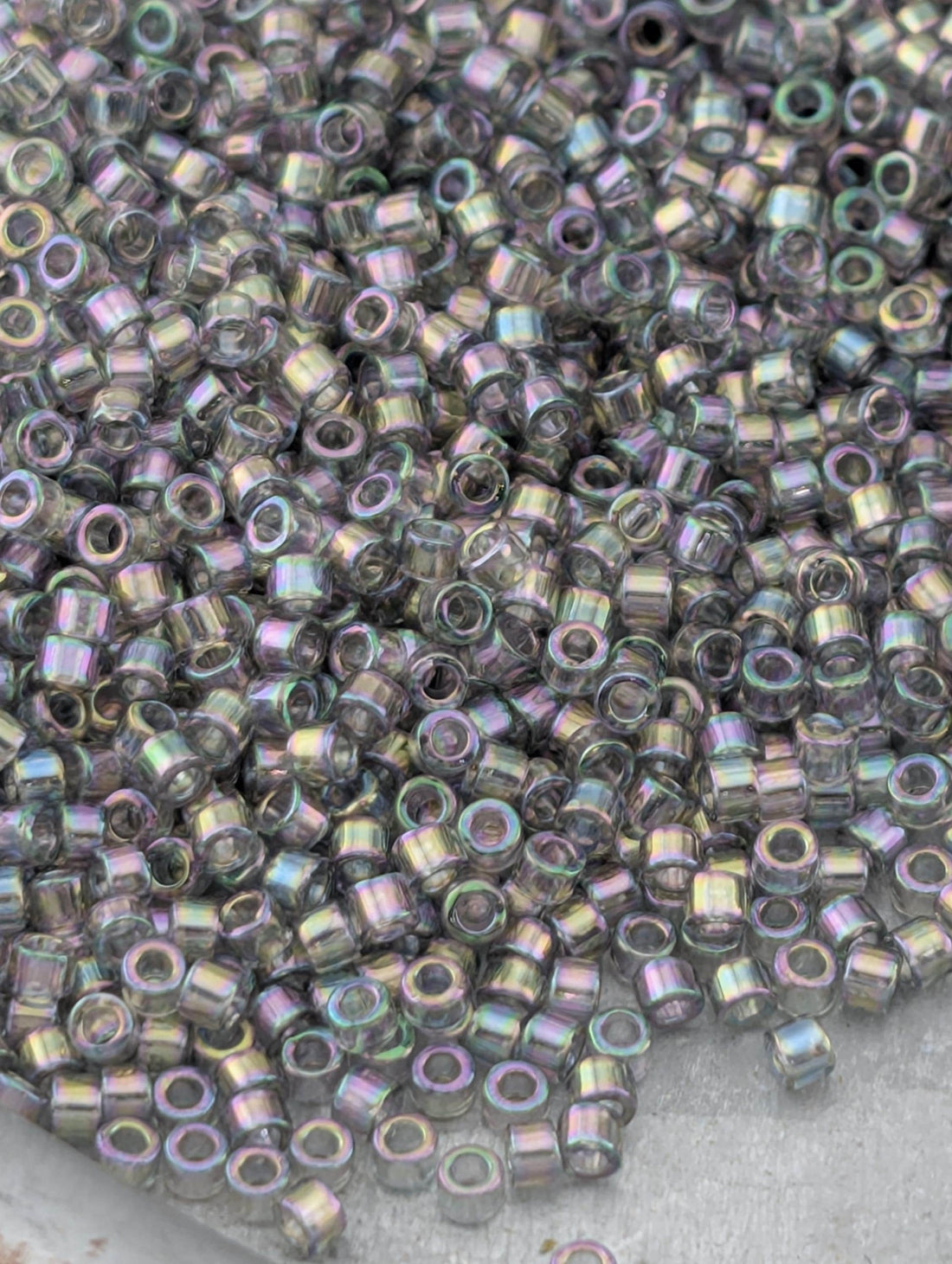 DB0107:Light Steel Translucent Inside Color Lined Rainbow Miyuki Delica (Size 11, 7 grams, ~1400 beads)