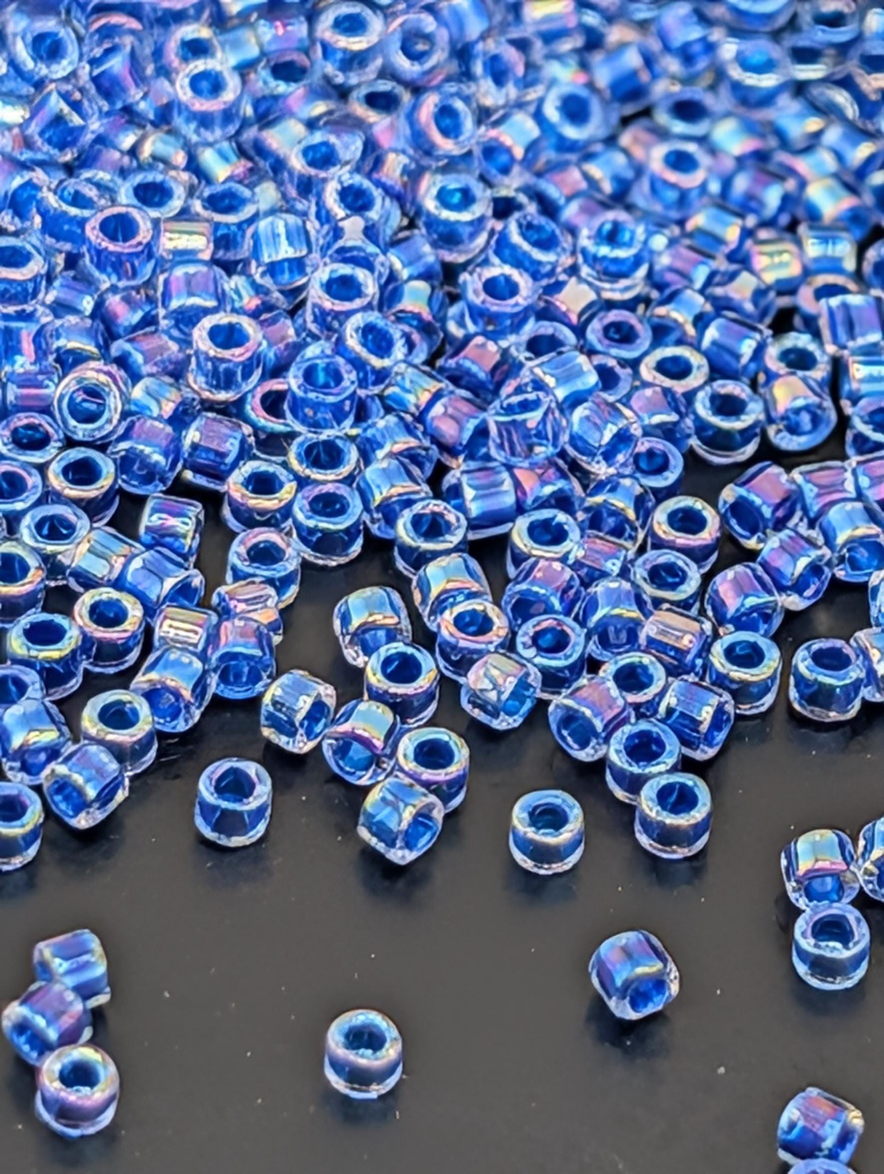 DB0077:Crystal/Blue Inside Color Lined Rainbow Miyuki Delica (Size 11, 7 grams, ~1400 beads)