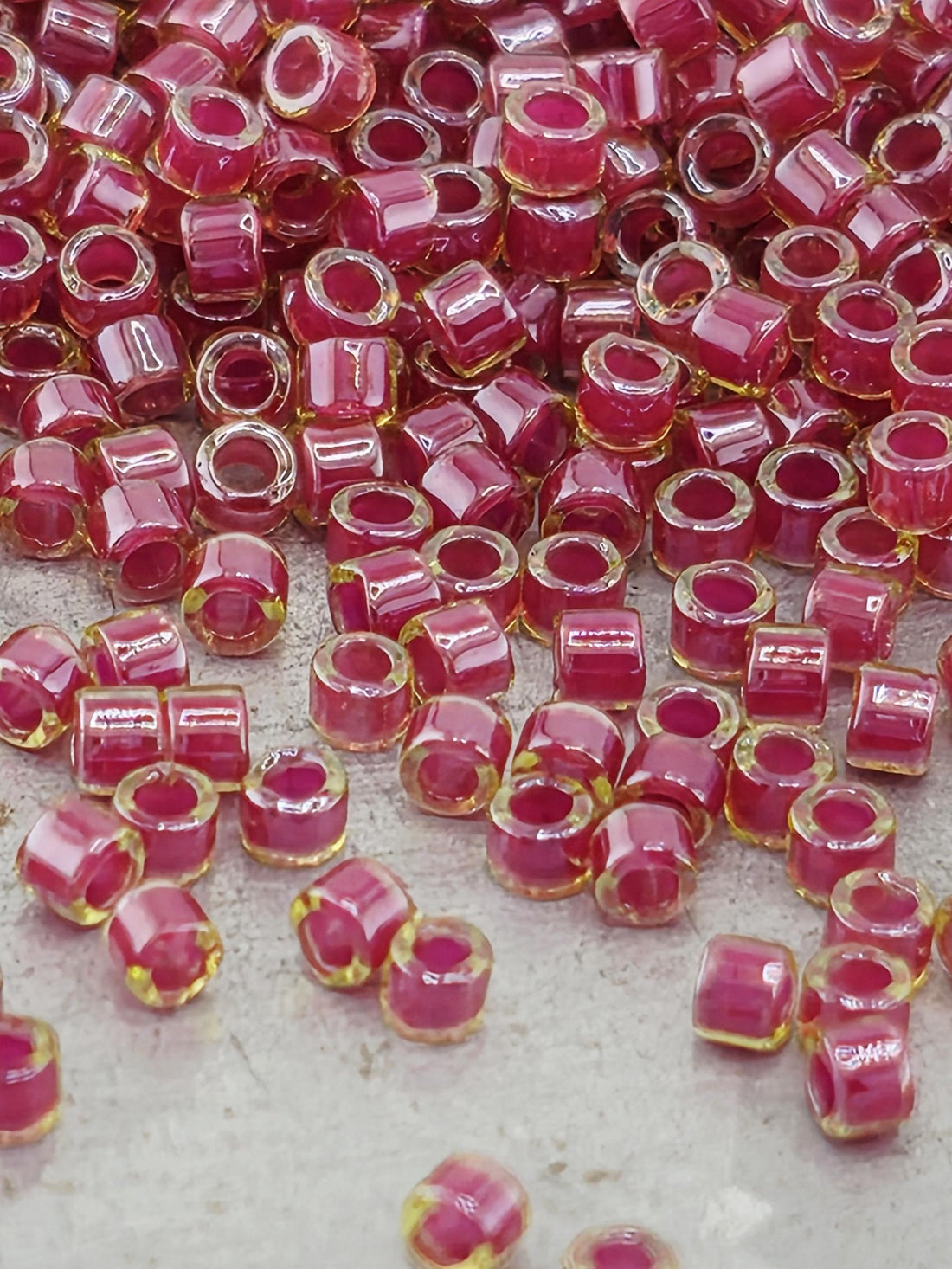 DB0283 Miyuki Delica Beads: Amber and Dark Red (Size 11, 7 grams, ~1400 beads)