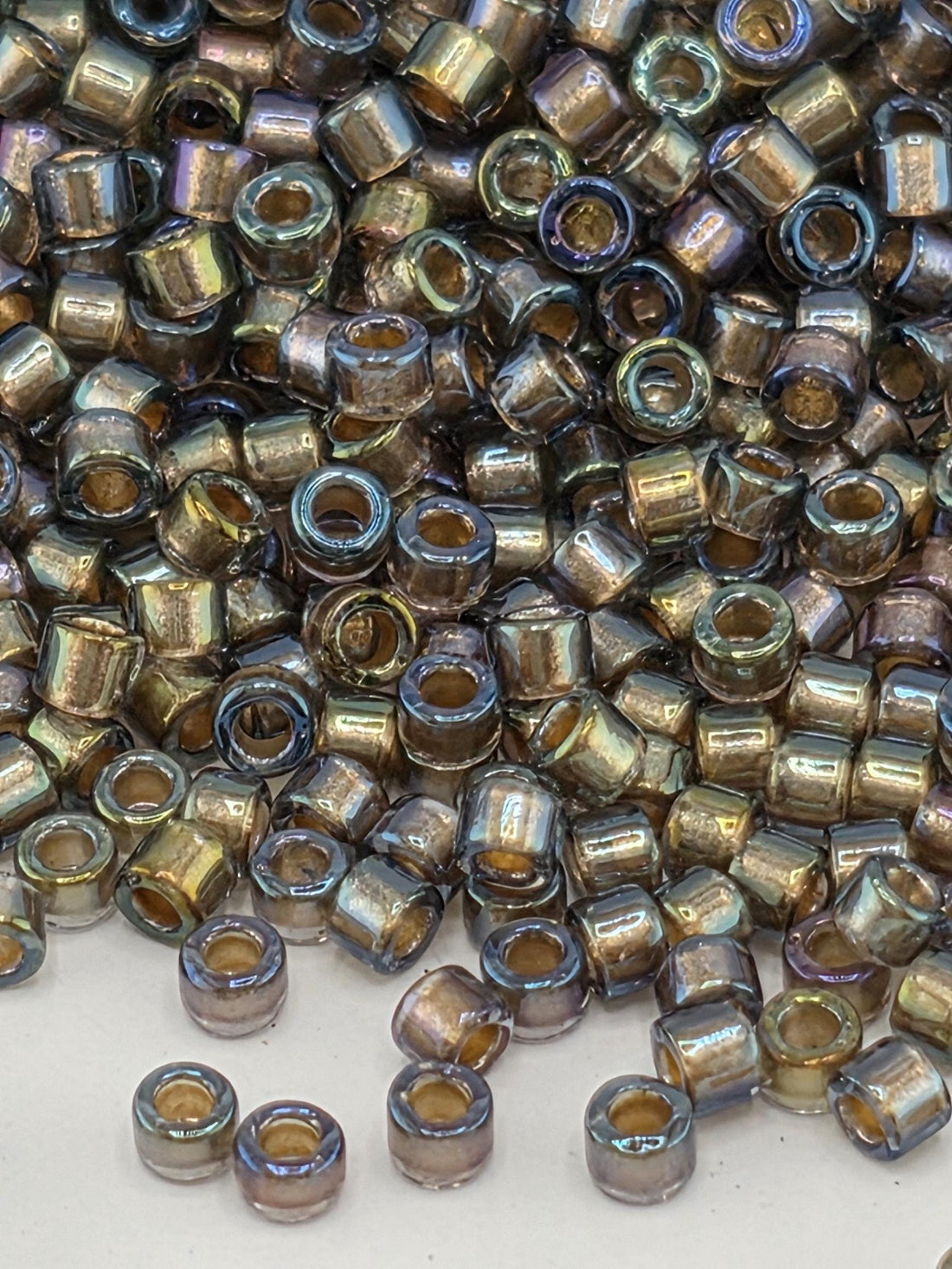 DB1773:Lt Grey/Spartan Stone Inside Color Lined Sparkle Rainbow Miyuki Delica (Size 11, 7 grams, ~1400 beads)