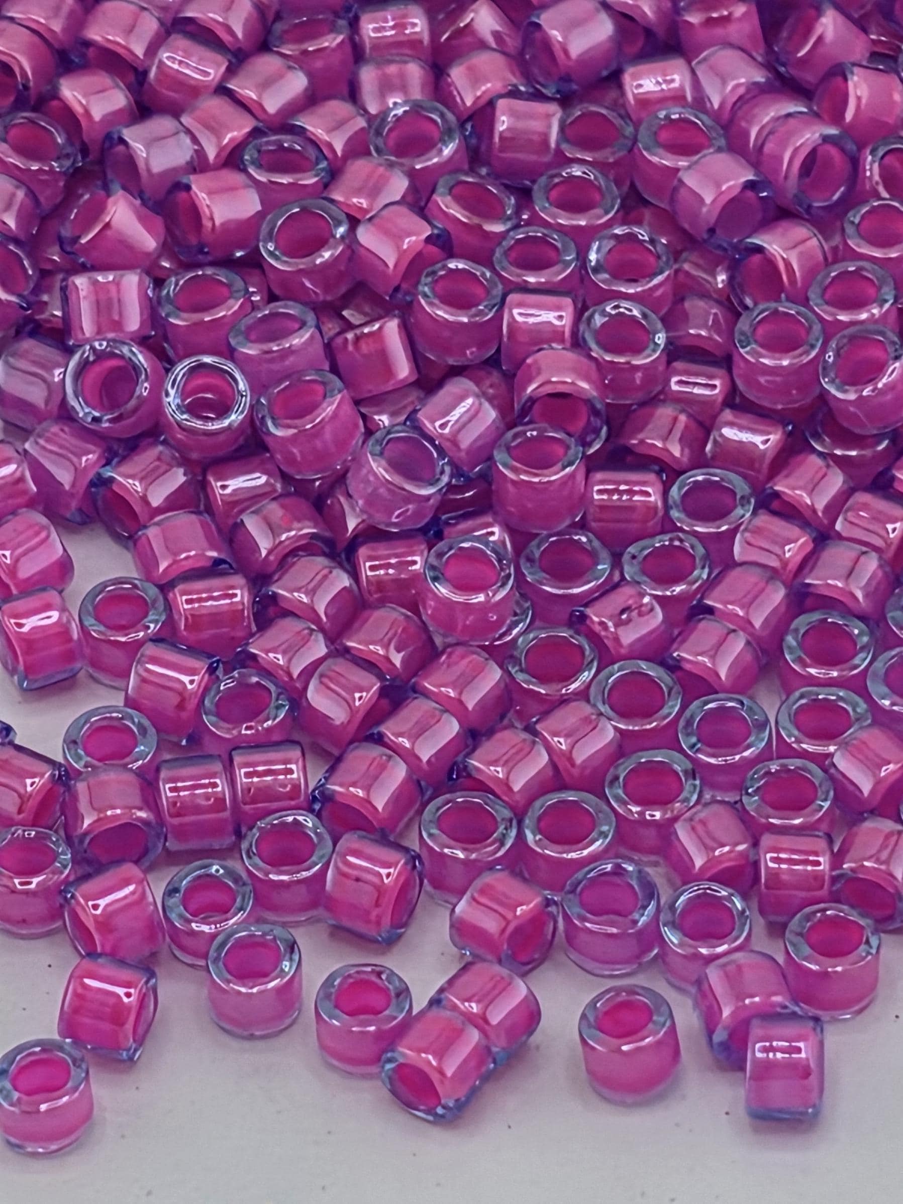 DB2049:Luminous Magenta/Blue Inside Color Lined Miyuki Delica (Size 11, 7 grams, ~1400 beads)