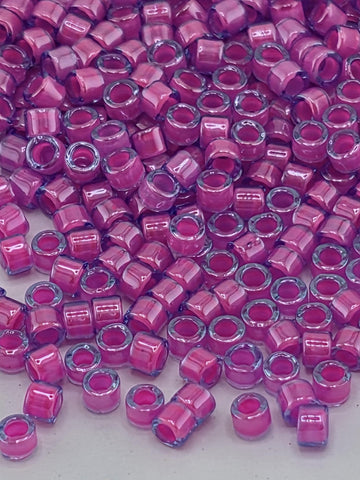 DB2049:Luminous Magenta/Blue Inside Color Lined Miyuki Delica (Size 11, 7 grams, ~1400 beads)