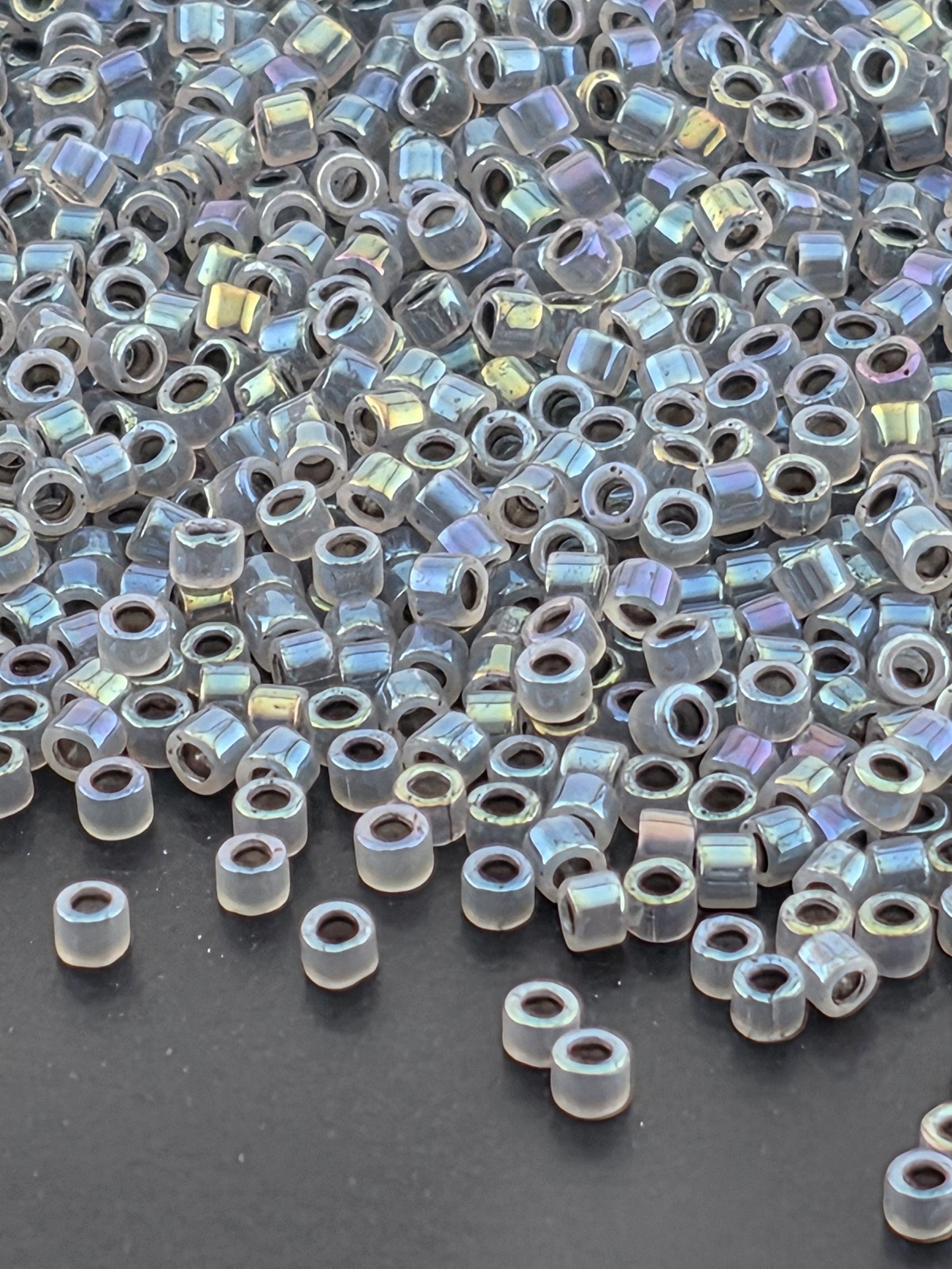 DB1774:Candle Lit/Grey Inside Color Lined Sparkle Rainbow Miyuki Delica (Size 11, 7 grams, ~1400 beads)