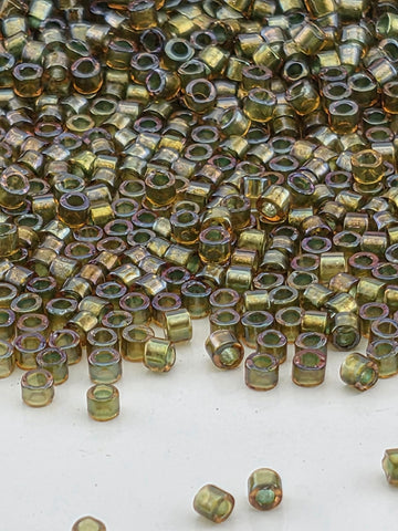 DB1739:Amethyst/Peridot Inside Color Lined Sparkle Rainbow Miyuki Delica (Size 11, 7 grams, ~1400 beads)