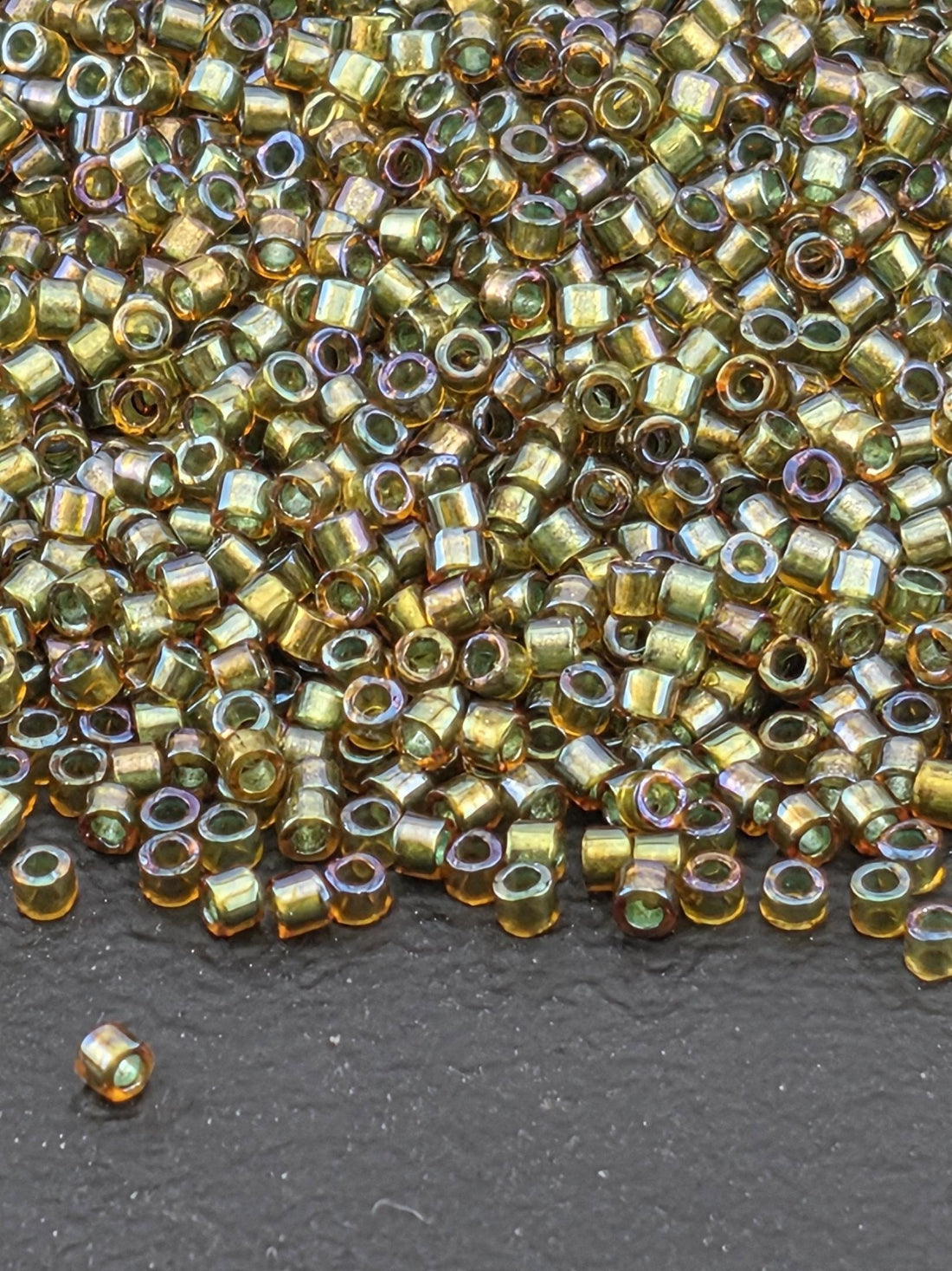 DB1739:Amethyst/Peridot Inside Color Lined Sparkle Rainbow Miyuki Delica (Size 11, 7 grams, ~1400 beads)