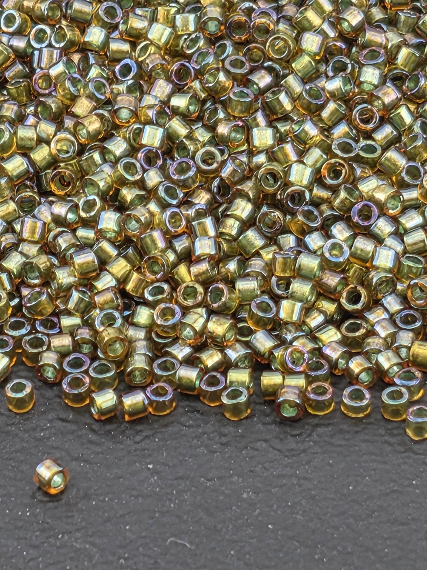 DB1739:Amethyst/Peridot Inside Color Lined Sparkle Rainbow Miyuki Delica (Size 11, 7 grams, ~1400 beads)