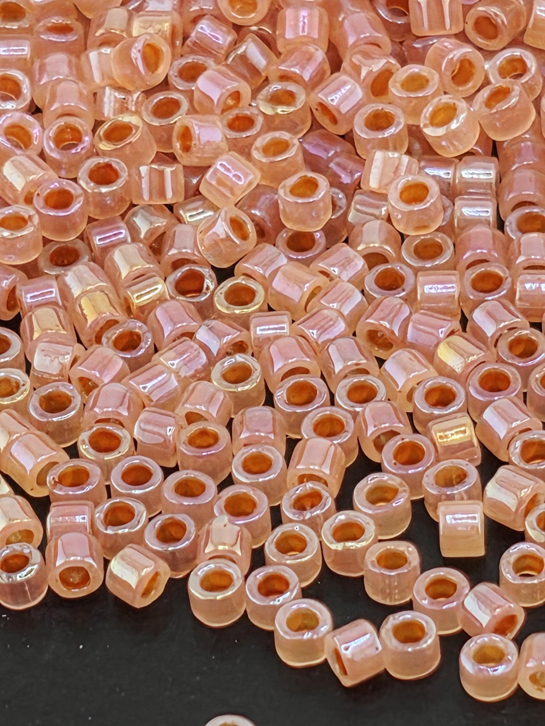 DB1733:Pink Mist/Bit-O-Honey Inside Color Lined Rainbow Miyuki Delica (Size 11, 7 grams, ~1400 beads)