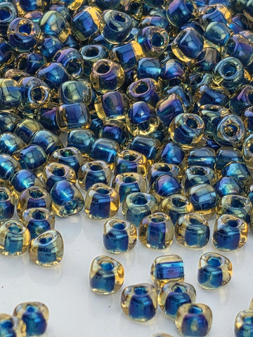 Amber/Dark Teal Inside Color Lined Miyuki Triangle Size 10/0 (15g Pkg)