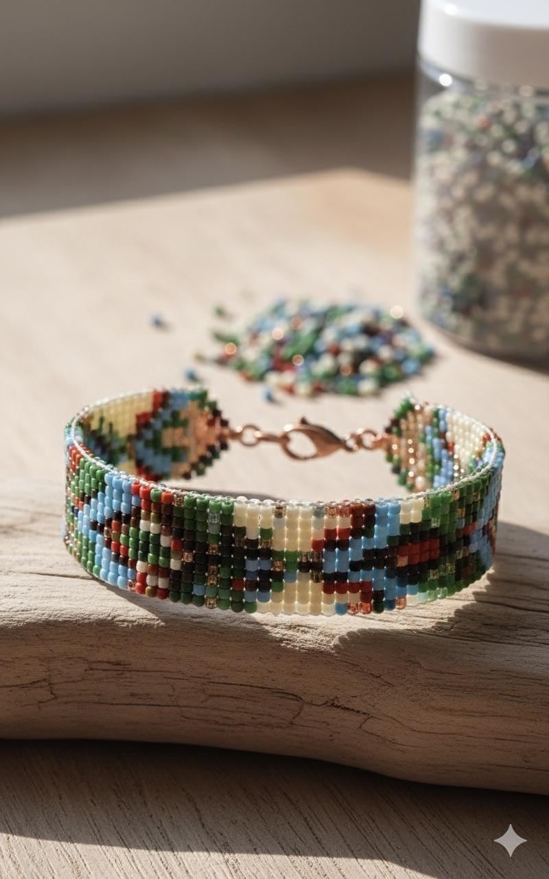 A colorful pile of multicolored beads, including various shades of blue, green, red, and white, scattered across a surface.