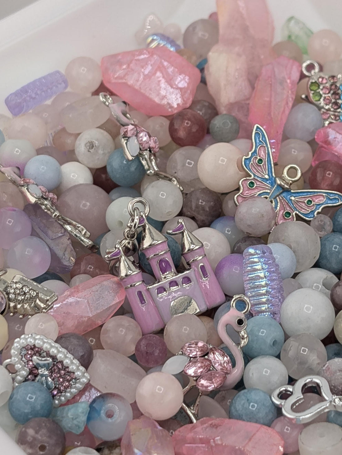Flamingo Fairytale Beads, Pink Gemstones & Glass Charms (2oz Mix) | Jewelry Making Bracelet Supply | Learise Curated Mix