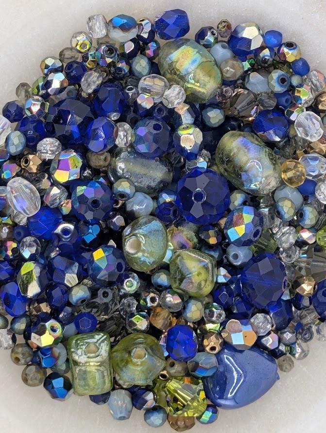 Glass Bead Soup Mix: Deep Sapphire Blues and Creams (30g Pack) | Jewelry Making Bracelet Supply | Learise Curated Mix