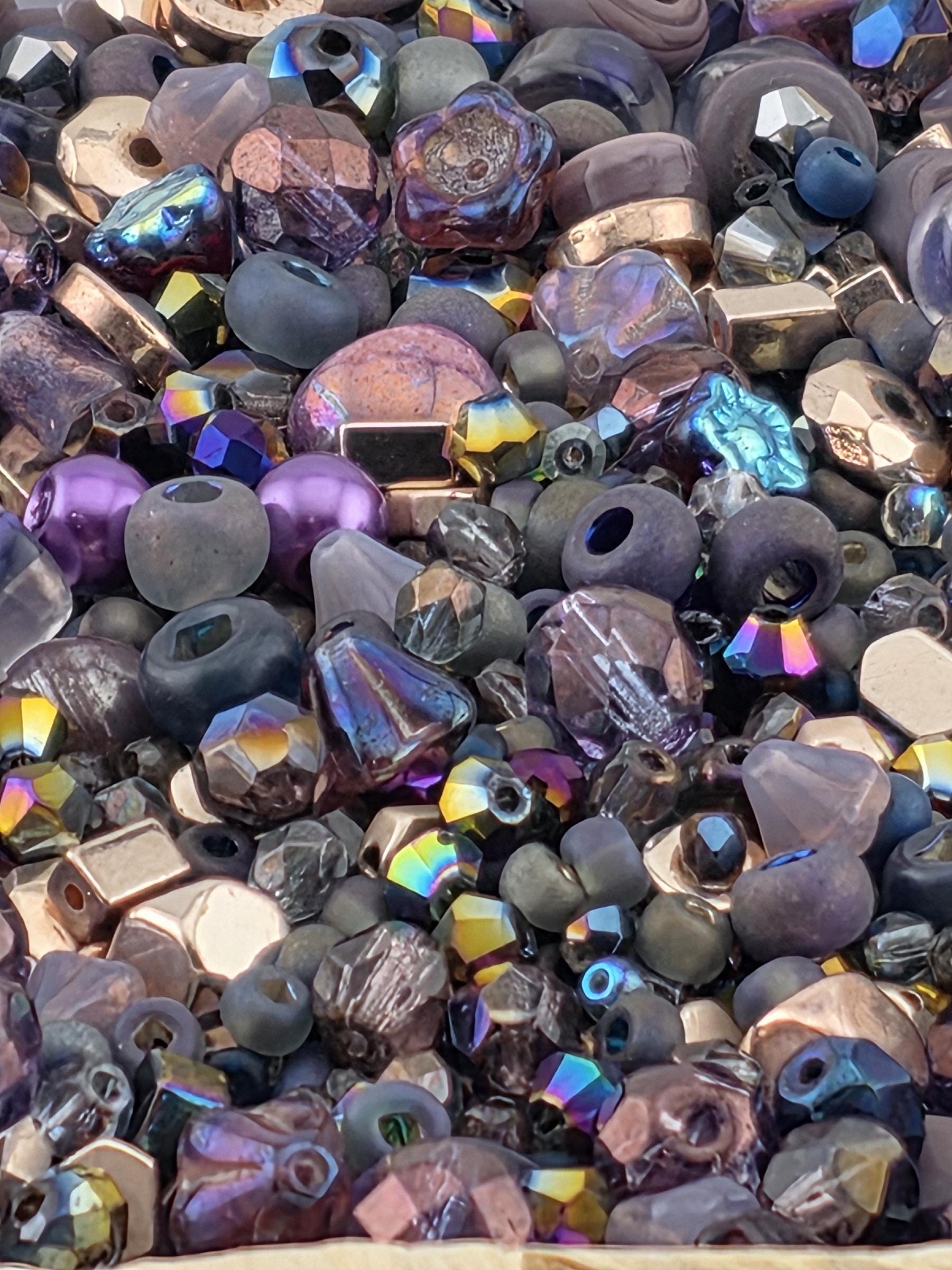 Violet Tendancies Artisan Glass Beads: Violet Shades with Sparkle - Mixed Shapes 56g | Jewelry Making Bracelet Supply | Learise Curated Mix