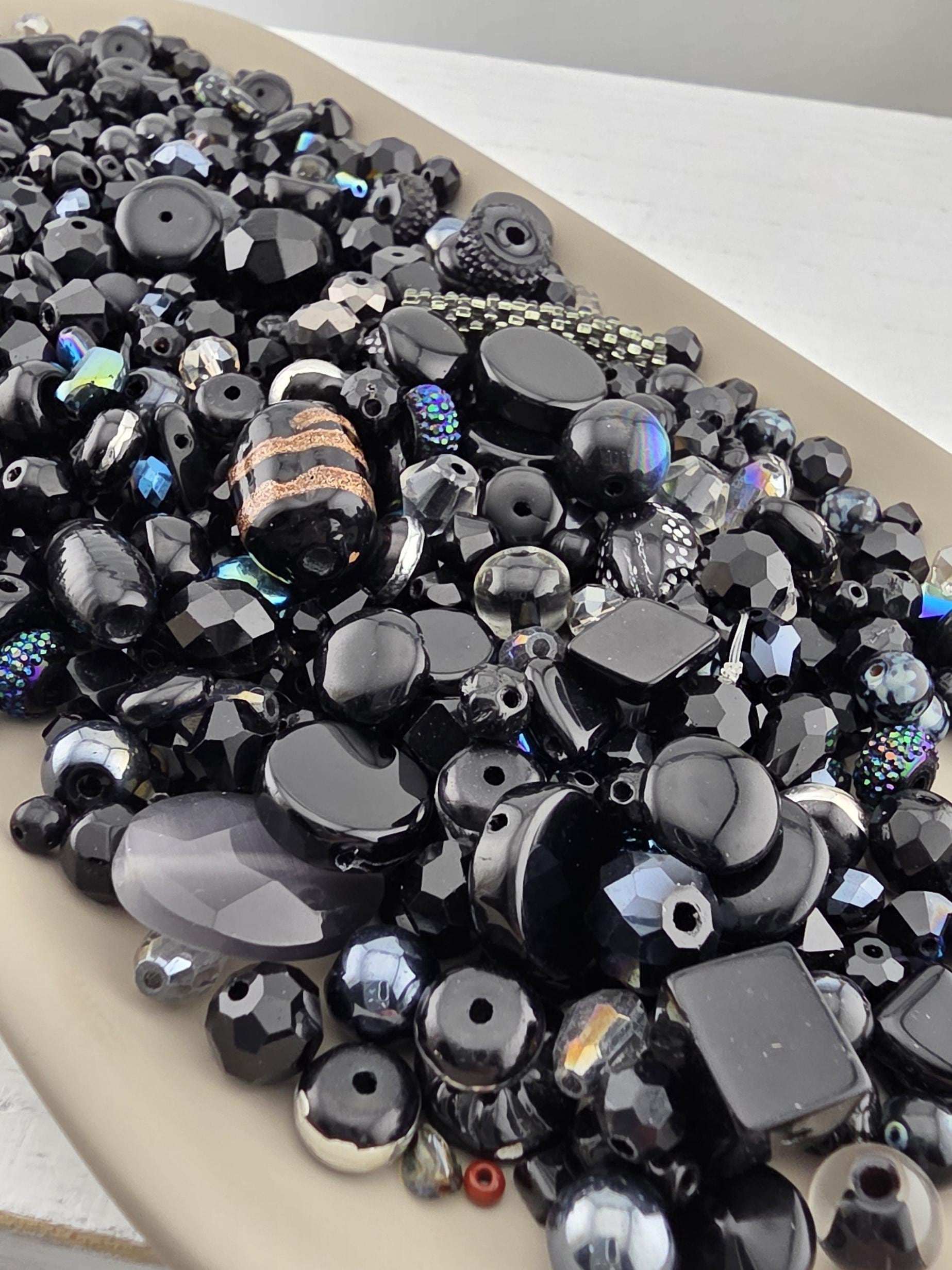 Glass Bead Soup Mix: Black and Charcoal Faceted Beads - Swarovski Charms | Jewelry Making Bracelet Supply | Learise Curated Mix
