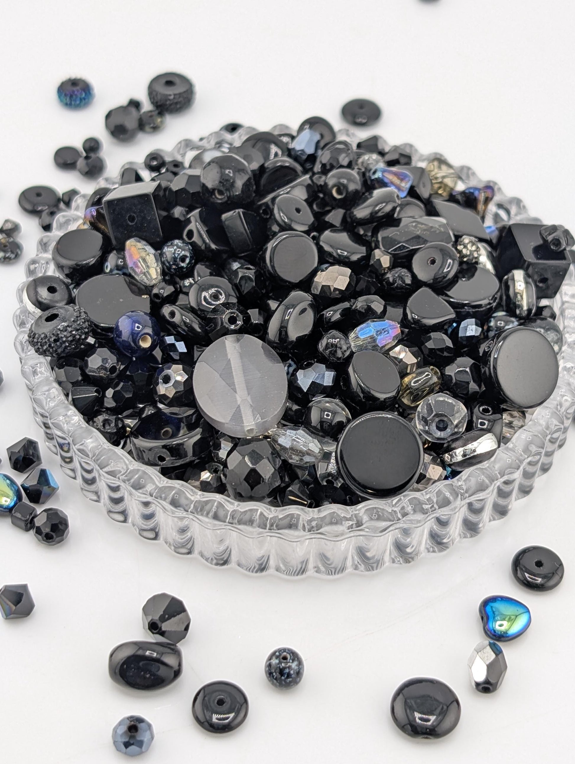 Glass Bead Soup Mix: Black and Charcoal Faceted Beads - Swarovski Charms | Jewelry Making Bracelet Supply | Learise Curated Mix
