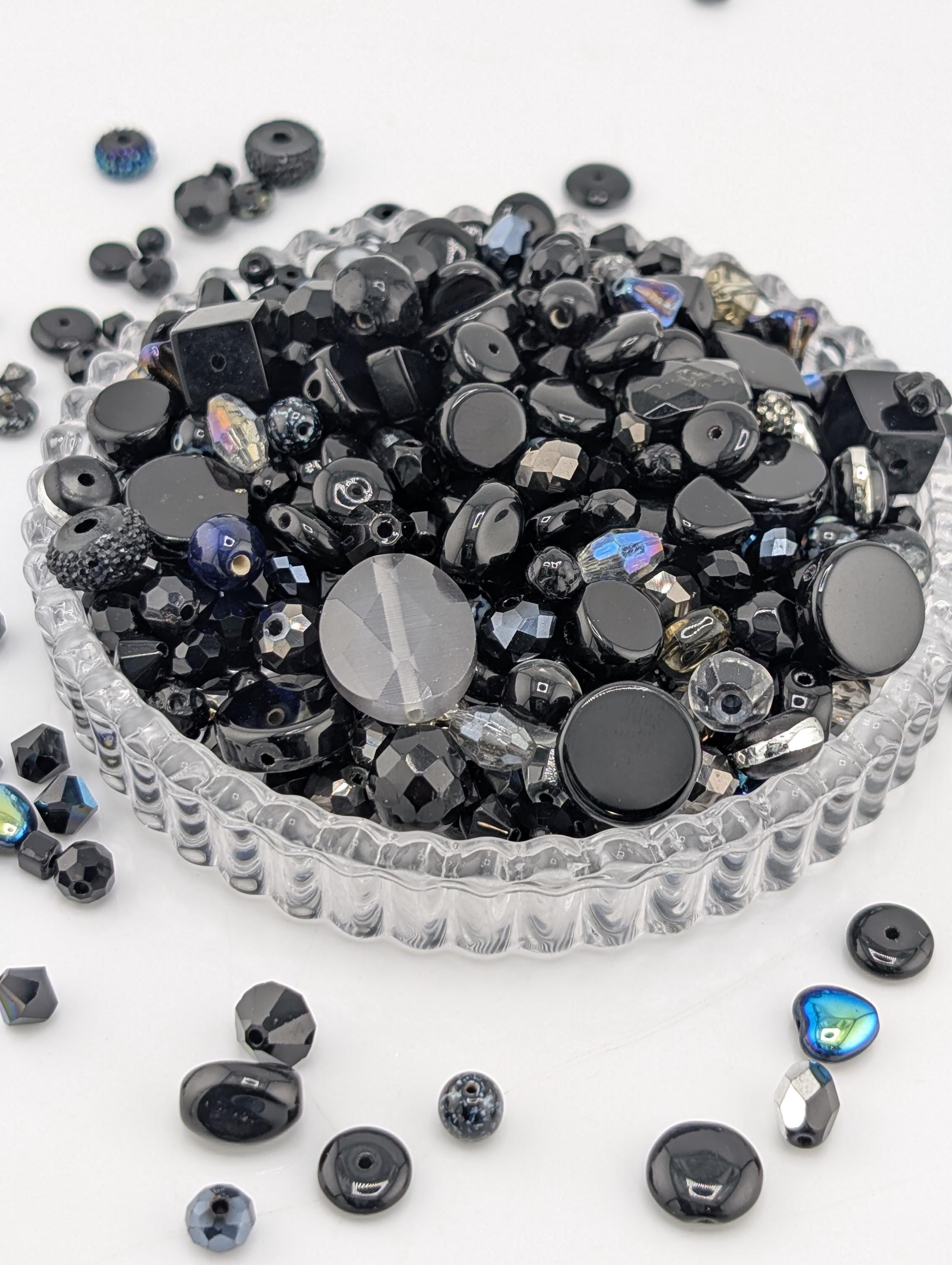 Glass Bead Soup Mix: Black and Charcoal Faceted Beads - Swarovski Charms | Jewelry Making Bracelet Supply | Learise Curated Mix