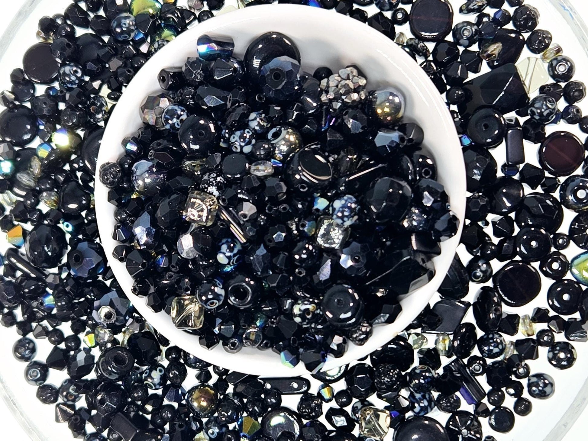 Glass Bead Soup Mix: Black and Charcoal Faceted Beads - Swarovski Charms | Jewelry Making Bracelet Supply | Learise Curated Mix