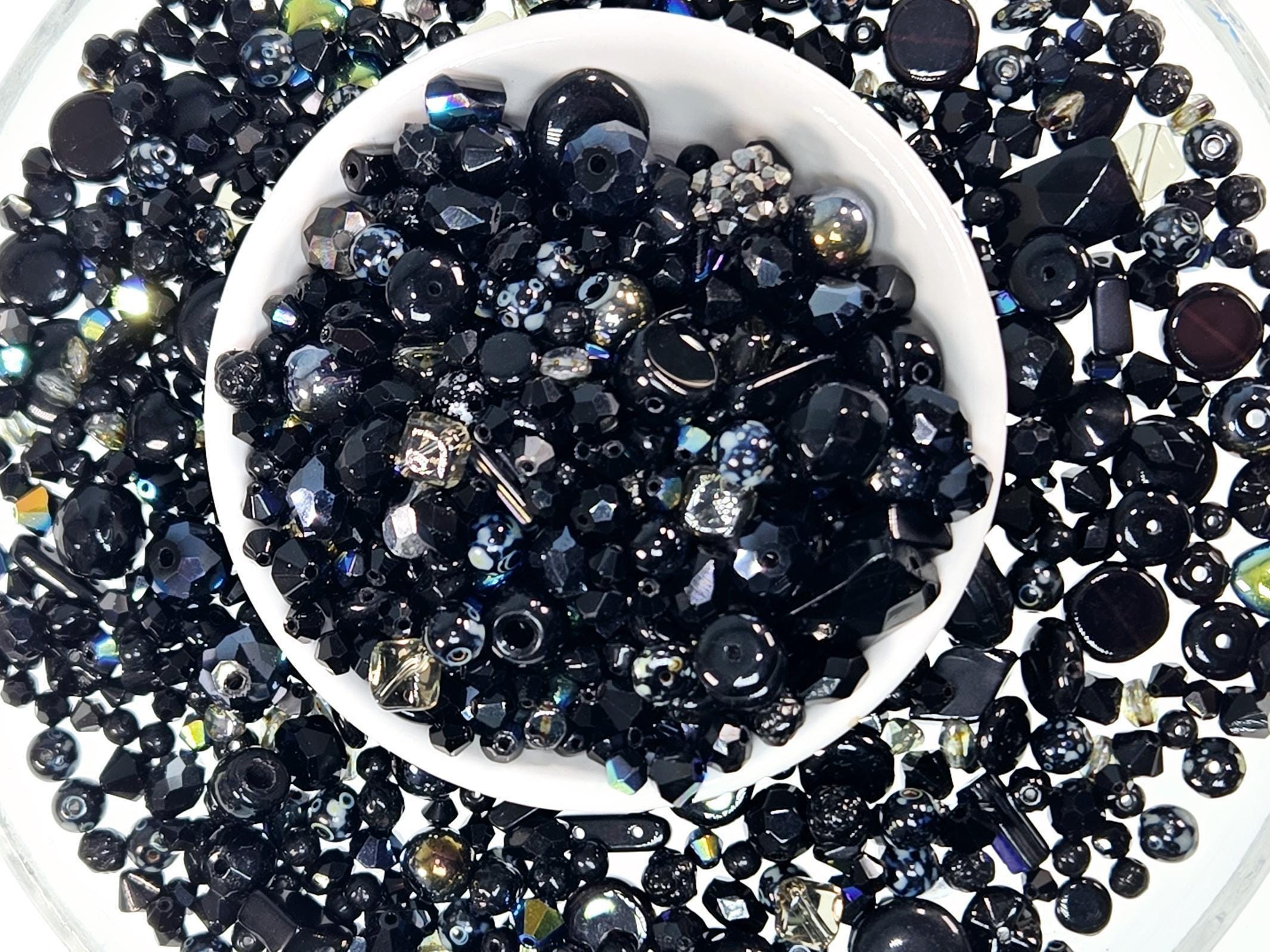 Glass Bead Soup Mix: Black and Charcoal Faceted Beads - Swarovski Charms | Jewelry Making Bracelet Supply | Learise Curated Mix