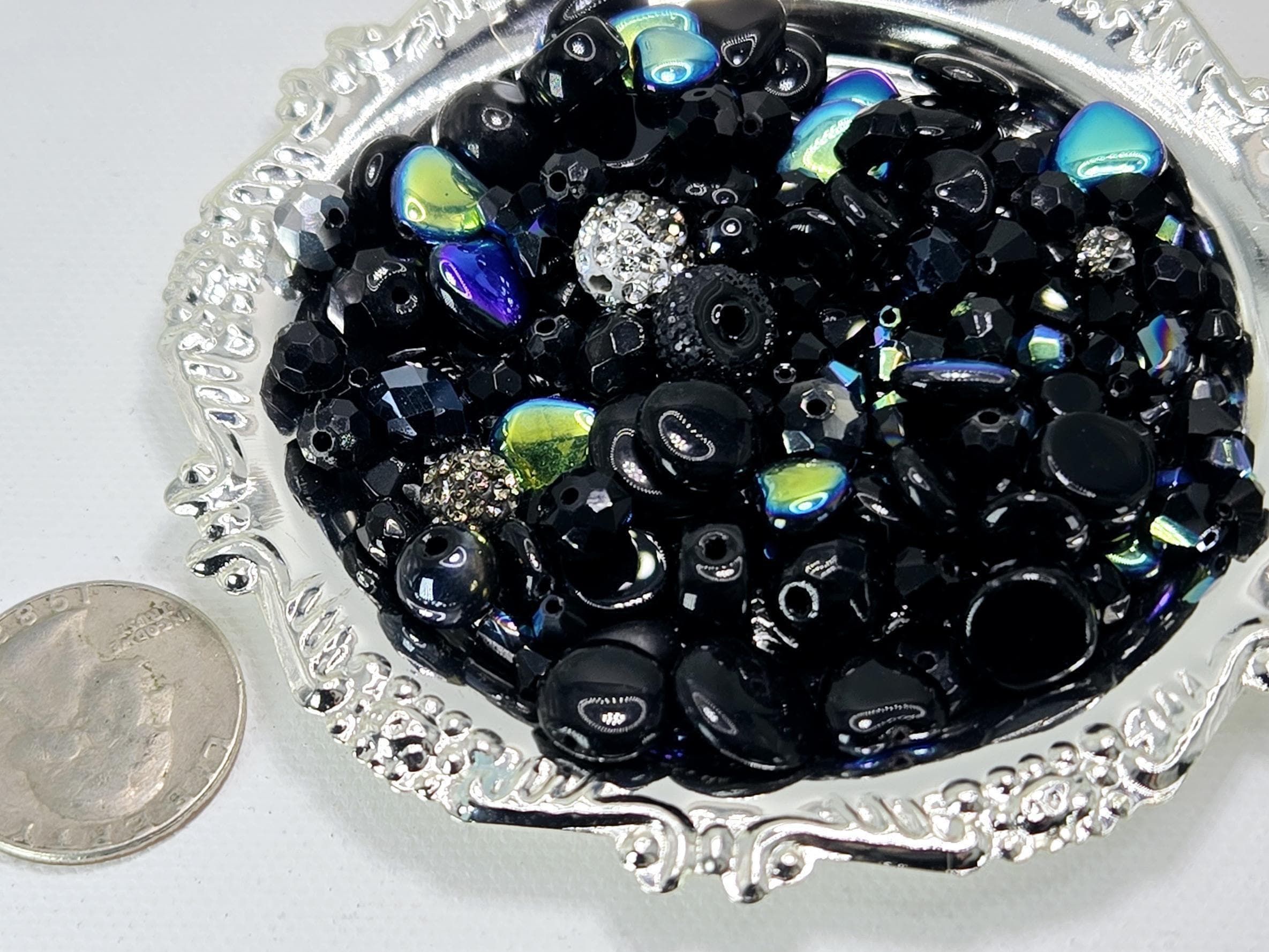 Glass Bead Soup Mix: Black and Charcoal Faceted Beads - Swarovski Charms | Jewelry Making Bracelet Supply | Learise Curated Mix