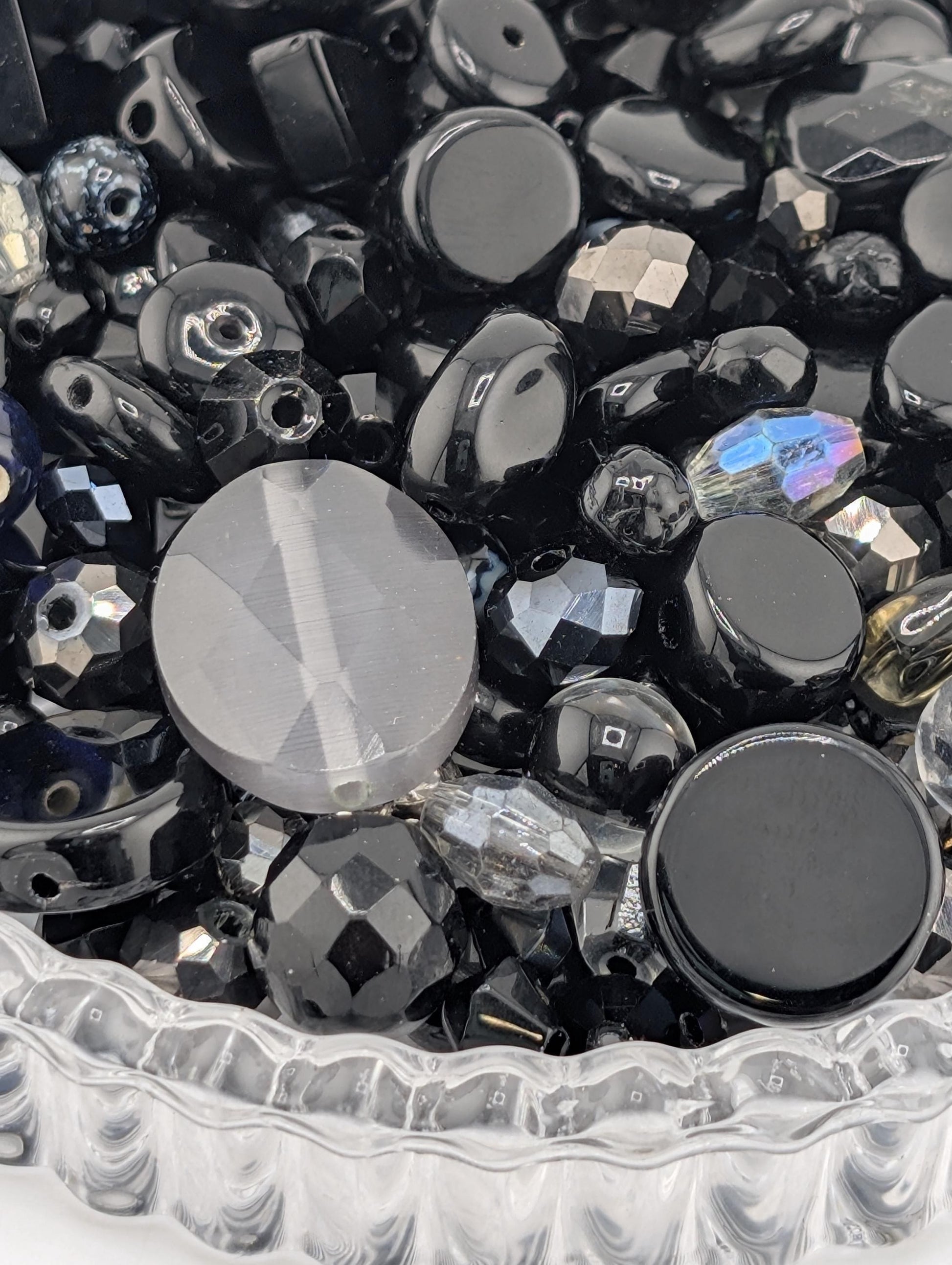 Glass Bead Soup Mix: Black and Charcoal Faceted Beads - Swarovski Charms | Jewelry Making Bracelet Supply | Learise Curated Mix