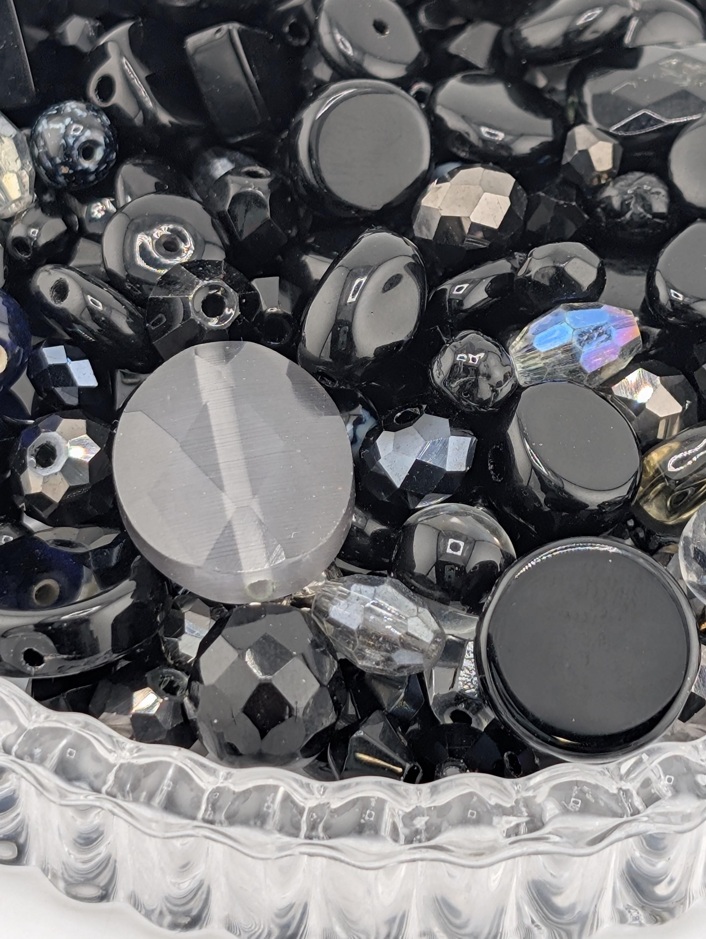 Glass Bead Soup Mix: Black and Charcoal Faceted Beads - Swarovski Charms | Jewelry Making Bracelet Supply | Learise Curated Mix