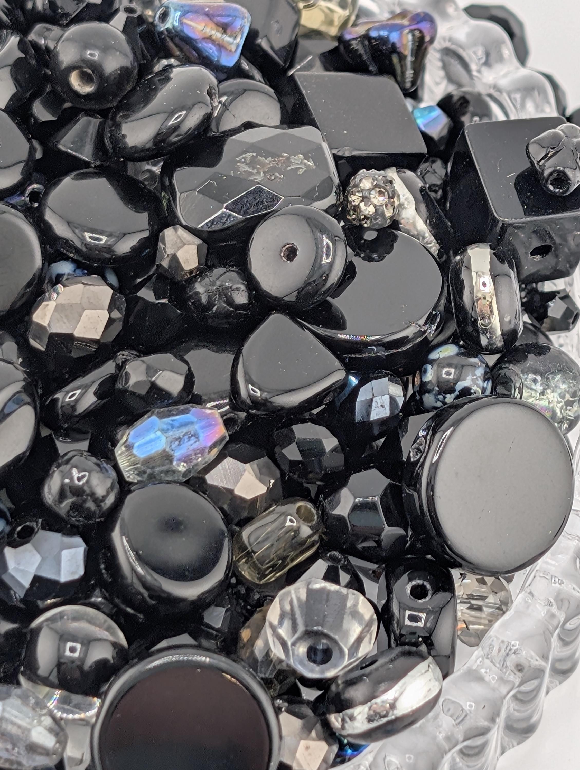 Glass Bead Soup Mix: Black and Charcoal Faceted Beads - Swarovski Charms | Jewelry Making Bracelet Supply | Learise Curated Mix