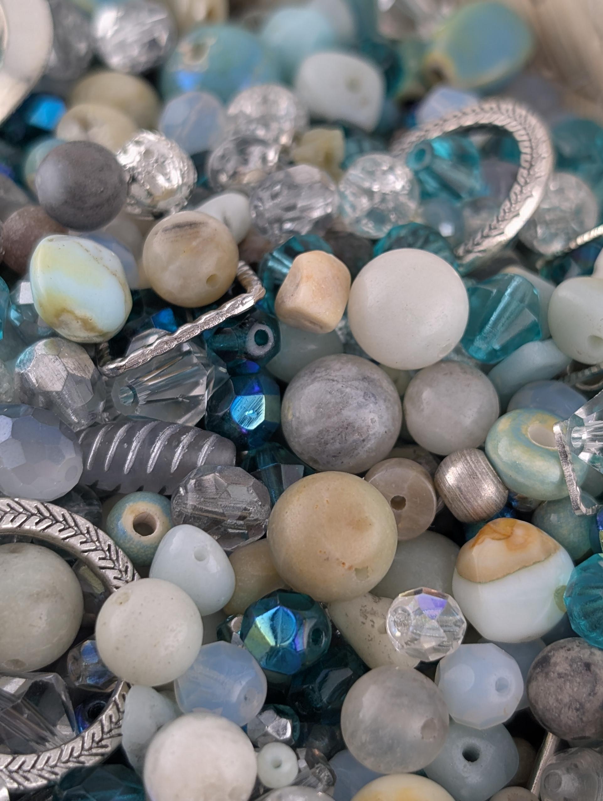 Sterling Seafoam Amazonite Beads, Silver Links (2 Ounce Mix) | Jewelry Making Bracelet Supply | Learise Curated Mix