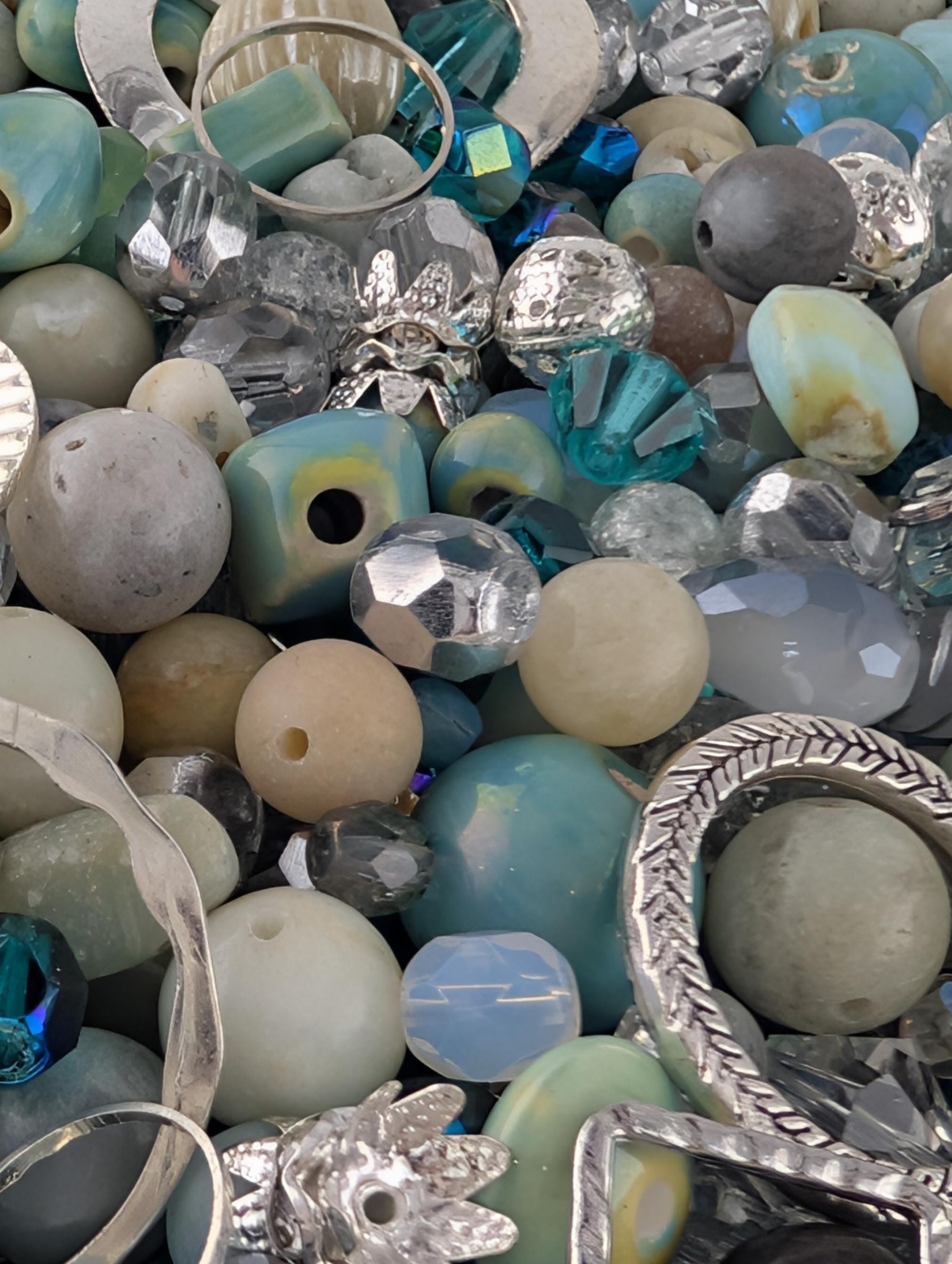Sterling Seafoam Amazonite Beads, Silver Links (2 Ounce Mix) | Jewelry Making Bracelet Supply | Learise Curated Mix