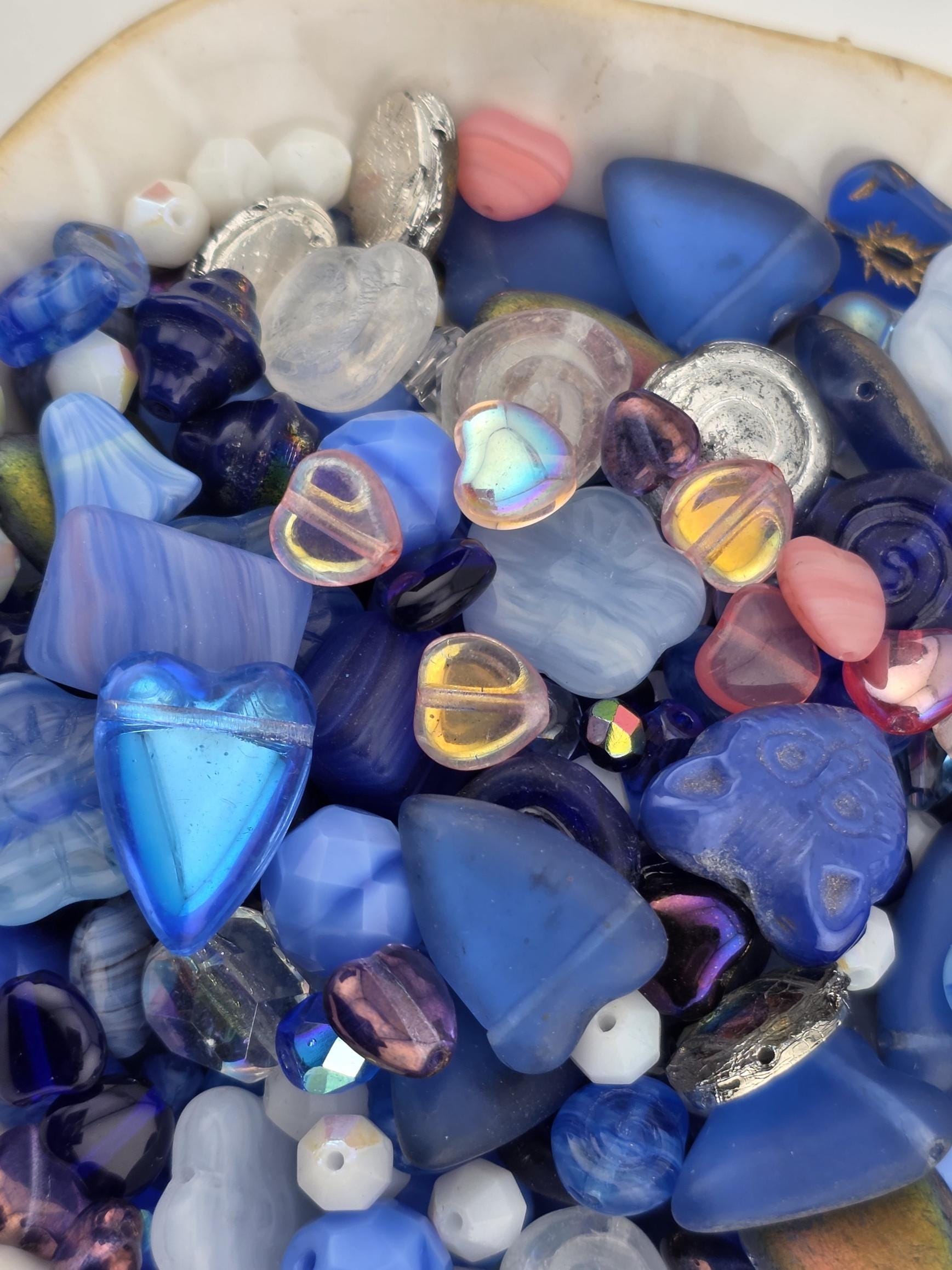 Valentine Blues Czech Glass Beads: Colorful Mix (1oz Variety) | Jewelry Making Bracelet Supply | Learise Curated Mix