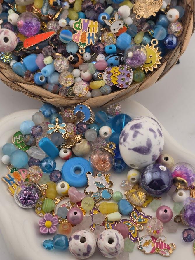 2oz | "Easter Egg Hunt" Glass Bead Soup with Metal Charms Mix