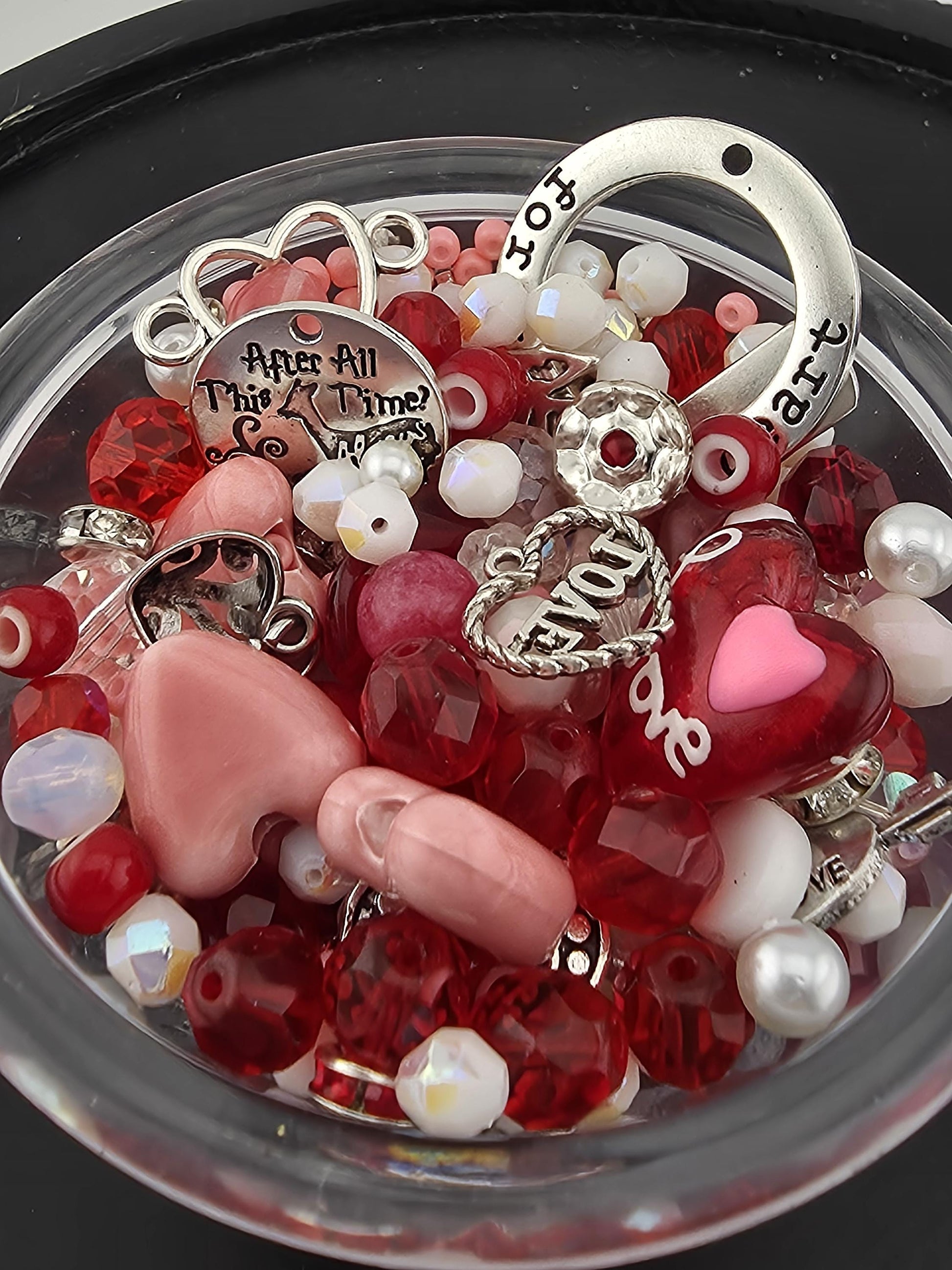 2oz | "XOXO" Red, Pink and White GlassBeads with Mixed Metal Charms