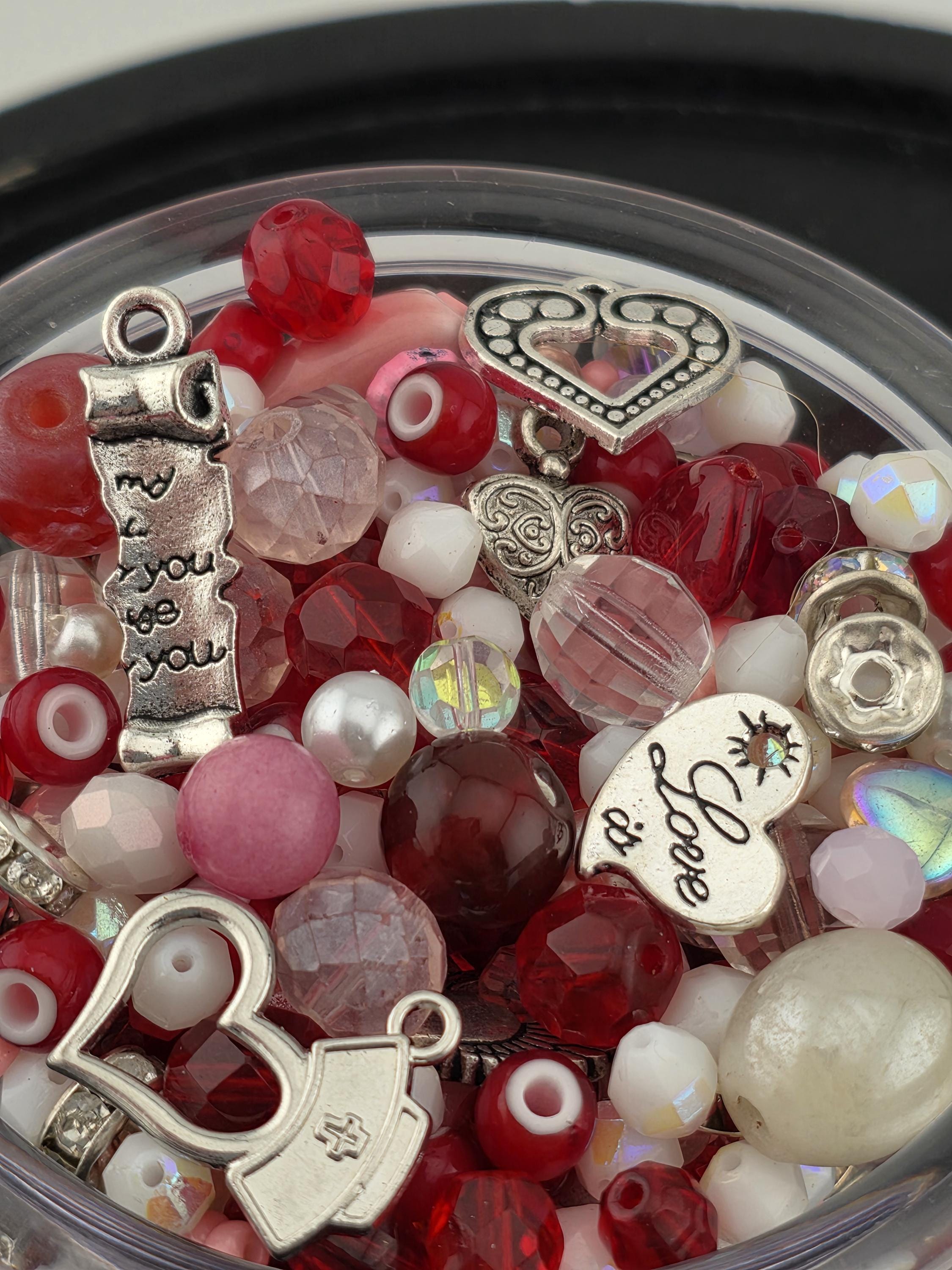 2oz | "XOXO" Red, Pink and White GlassBeads with Mixed Metal Charms