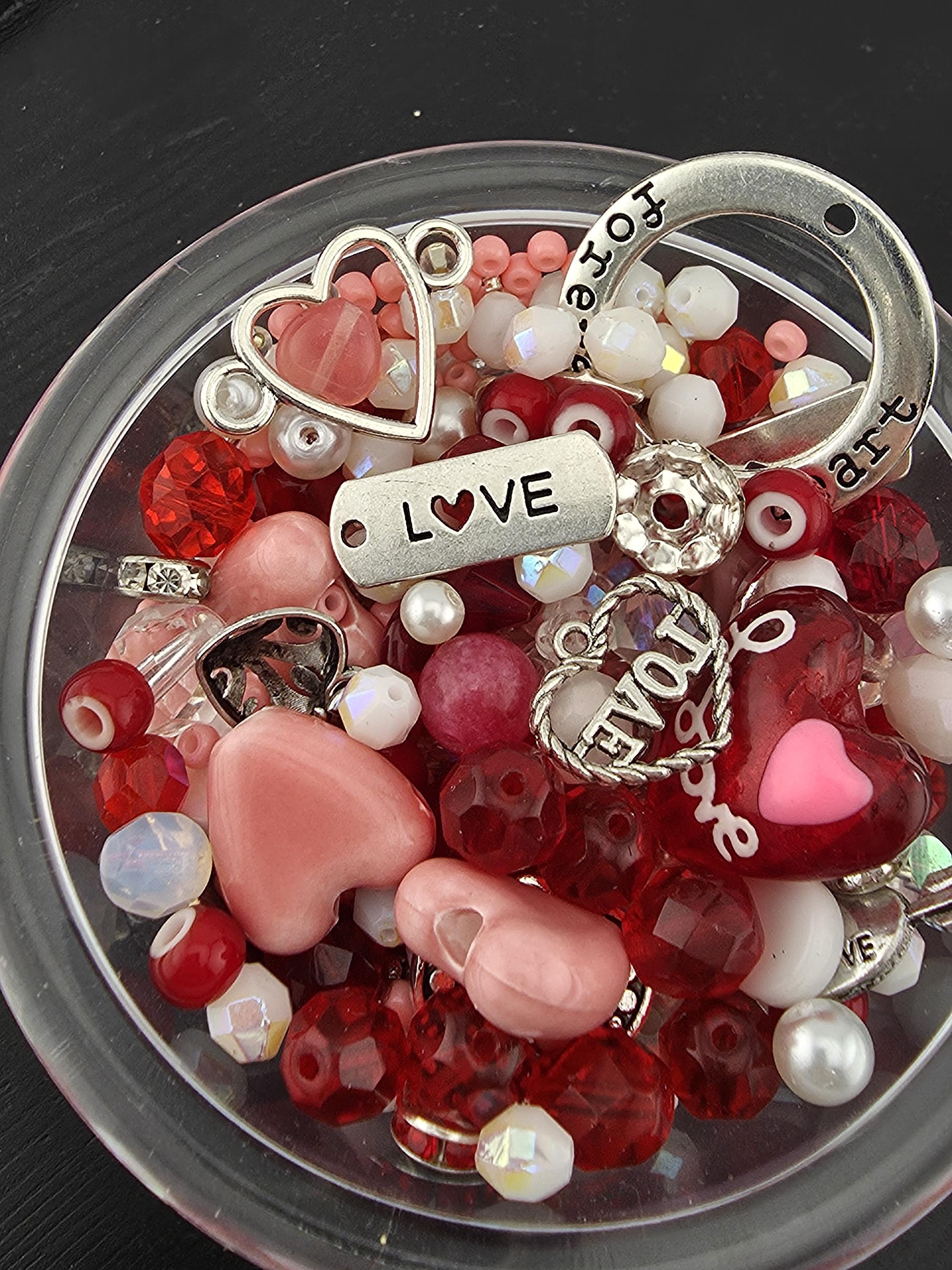 2oz | "XOXO" Red, Pink and White GlassBeads with Mixed Metal Charms