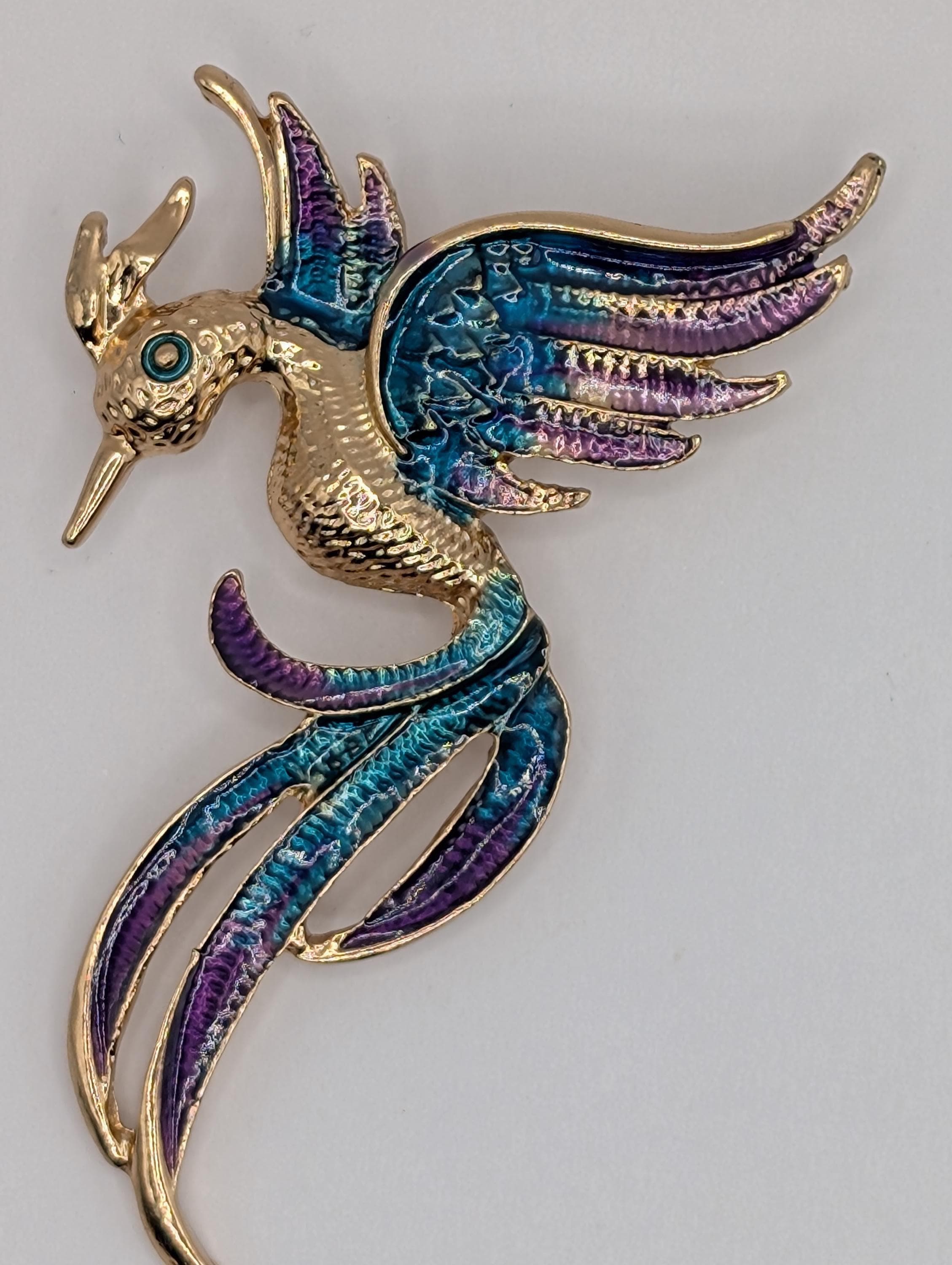 Peacock Brooch: Rose Gold Plated, Blue Rhinestone Pin - Decorative Accessory