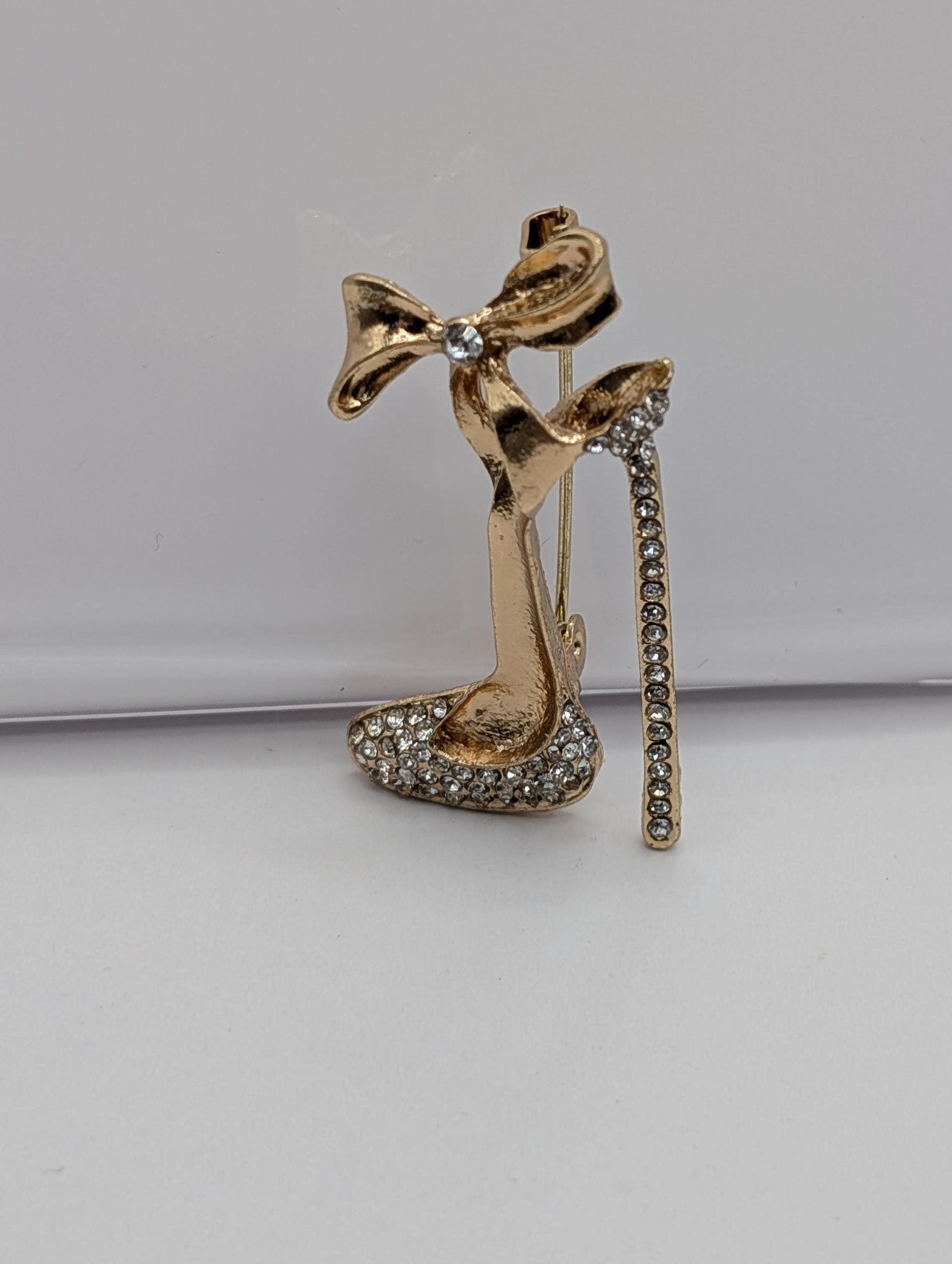 Gold Plated High Heel Brooch: Colorful Rhinestones, 1.5 Inch Pin | Handmade Pin | Jacket Scarf Hat Accessory | Gift Idea