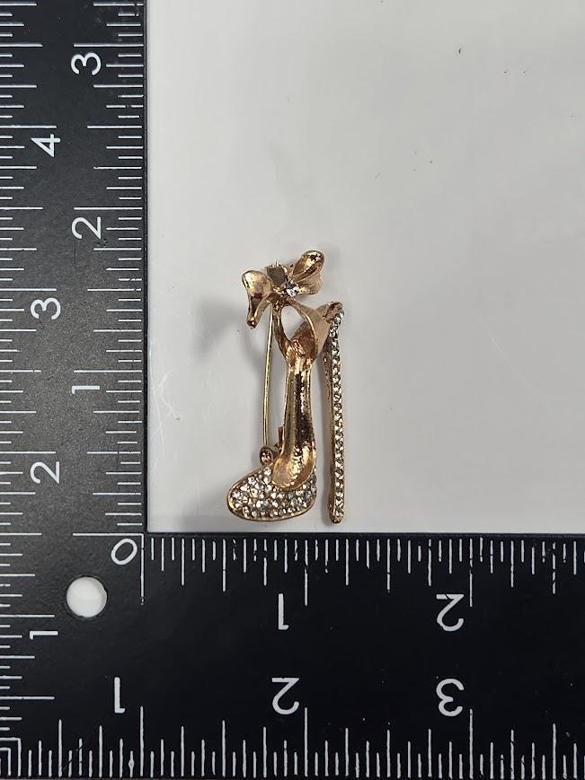 Gold Plated High Heel Brooch: Colorful Rhinestones, 1.5 Inch Pin | Handmade Pin | Jacket Scarf Hat Accessory | Gift Idea
