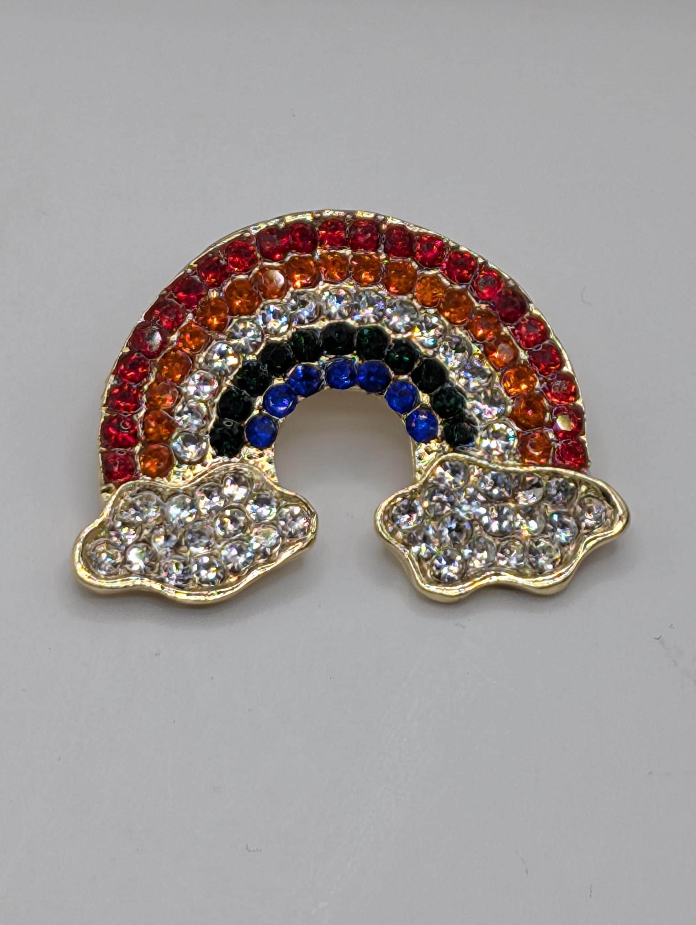 Colorful Rainbow Rhinestone Brooch Pin - Silver or Gold Plated Pendant | Handmade Pin | Jacket Scarf Hat Accessory | Gift Idea