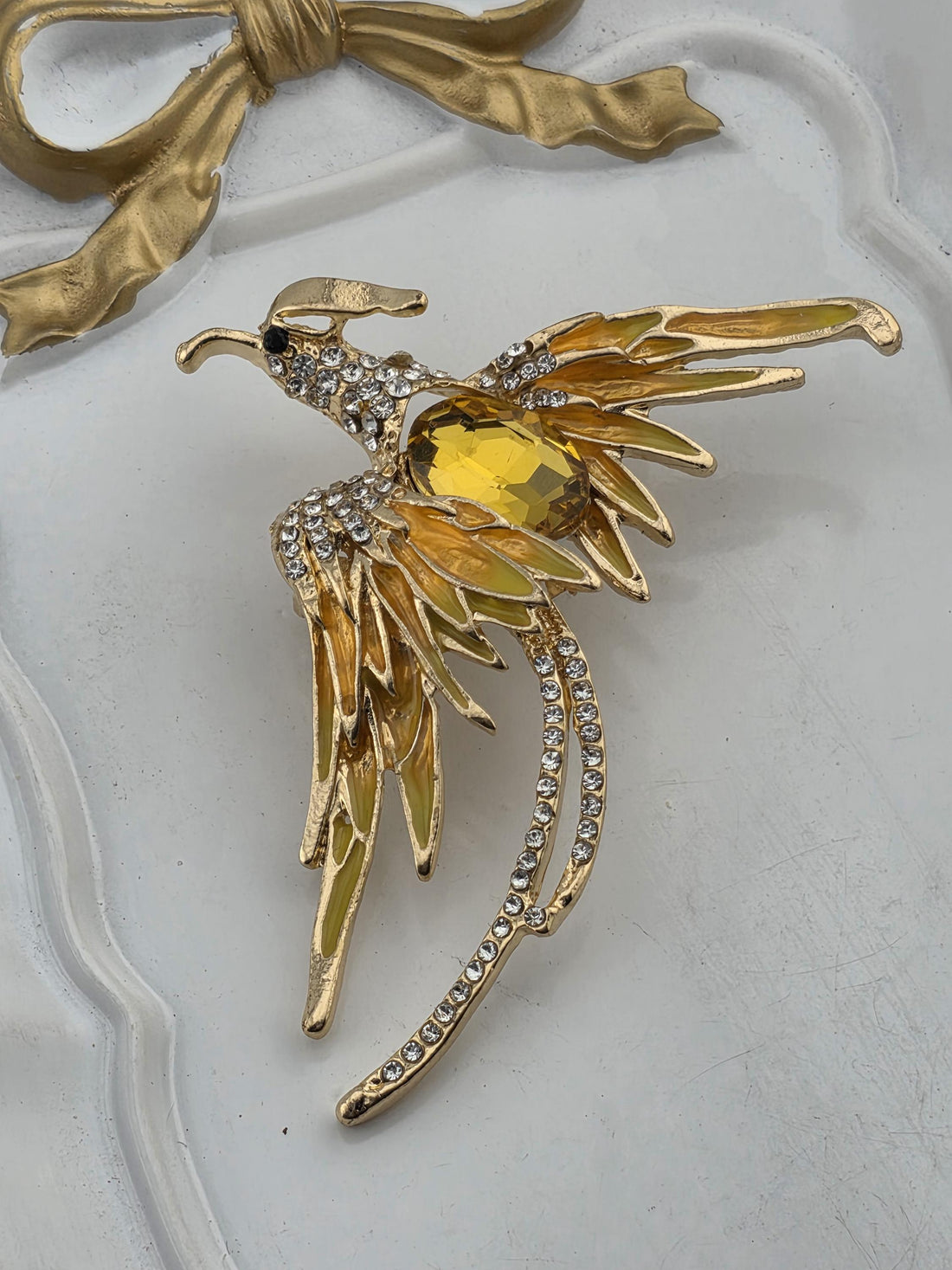 Phoenix Brooch: Gold Plated Rhinestone Pin (Elegant Accessory)
