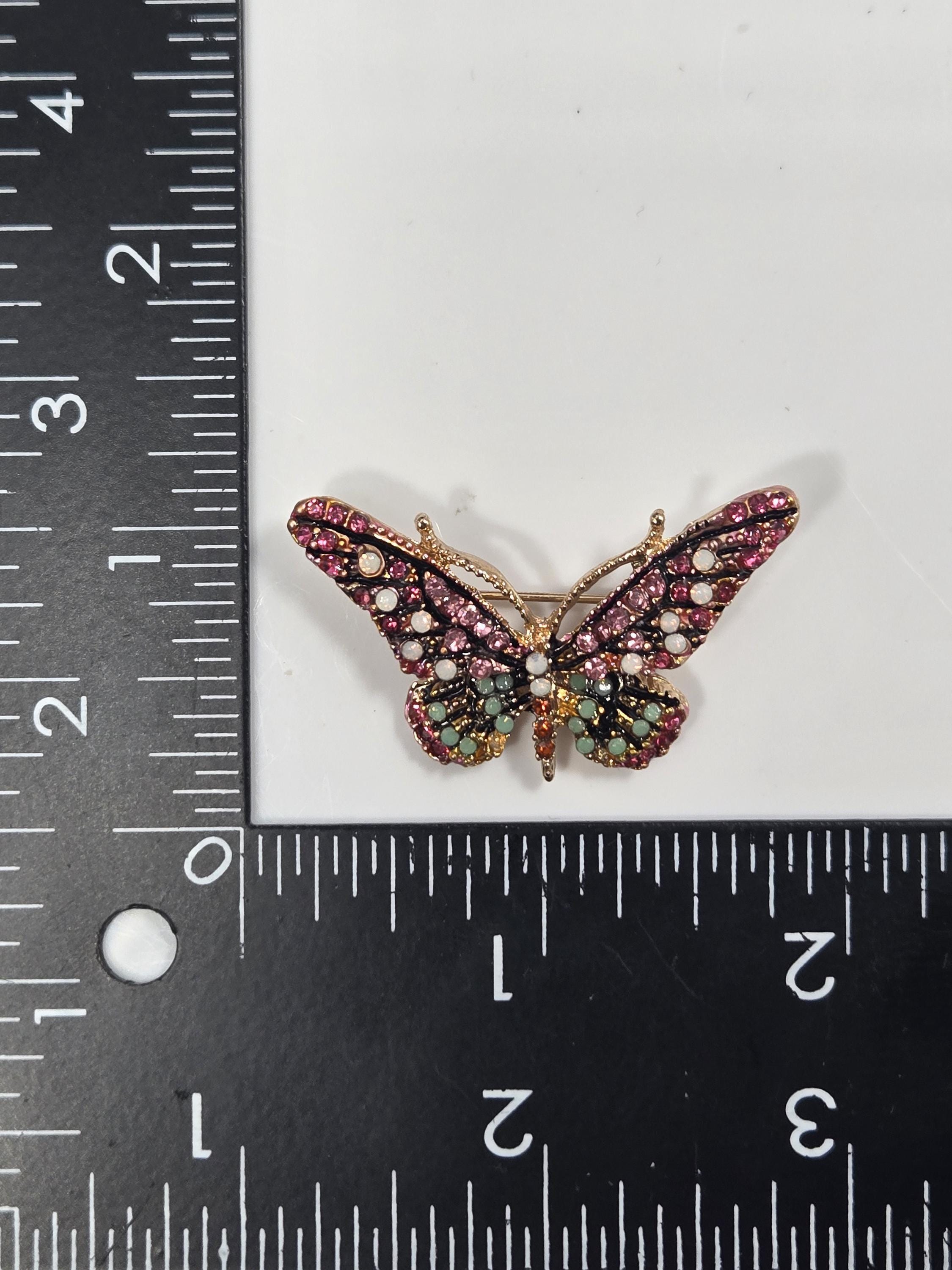 Gold Plated Enamel Brooch Pin: Pink and Mint with Rhinestone Sparkle