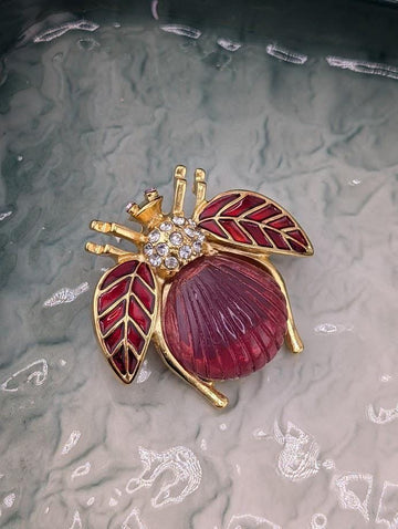 Ladybug Brooch Pin: Gold Plated with Vibrant Red Wings - Nature Inspired