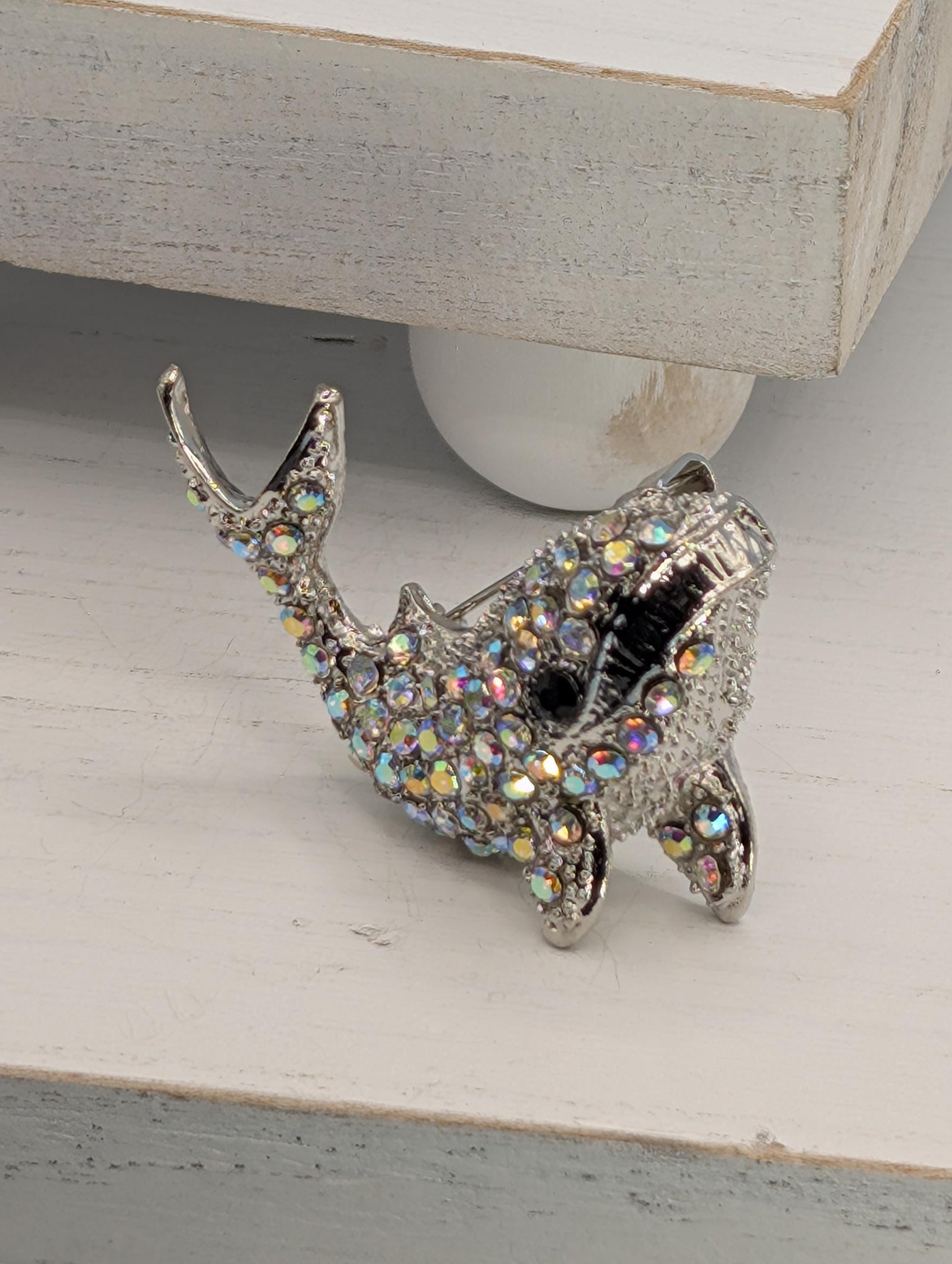Whale Brooch Pendant: Silver Plated with Rhinestones - Pin or Charm | Handmade Pin | Jacket Scarf Hat Accessory | Gift Idea